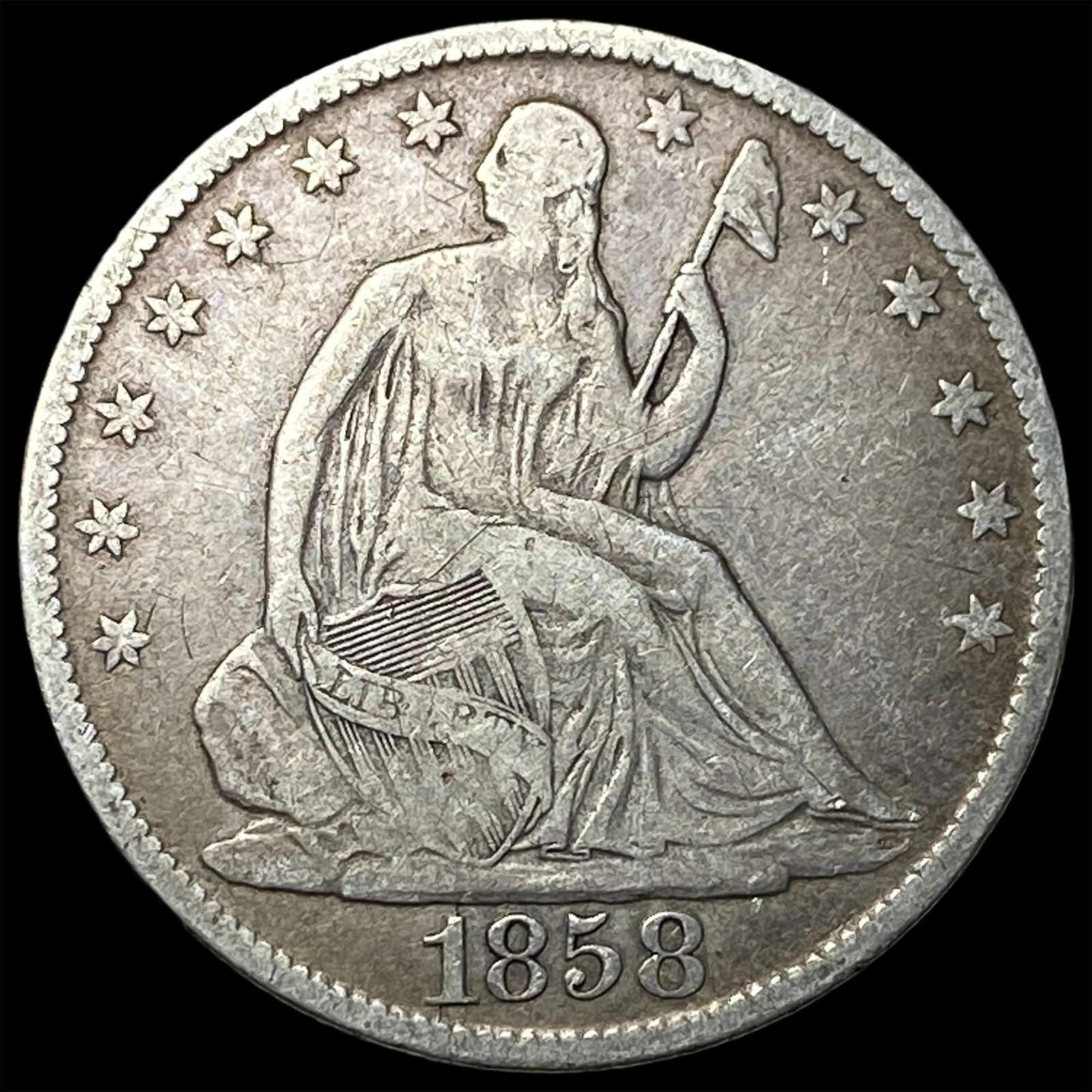 1858-O Silver Half Dollar ABOUT UNCIRCULATED: 1858-O Silver Half Dollar ABOUT UNCIRCULATED