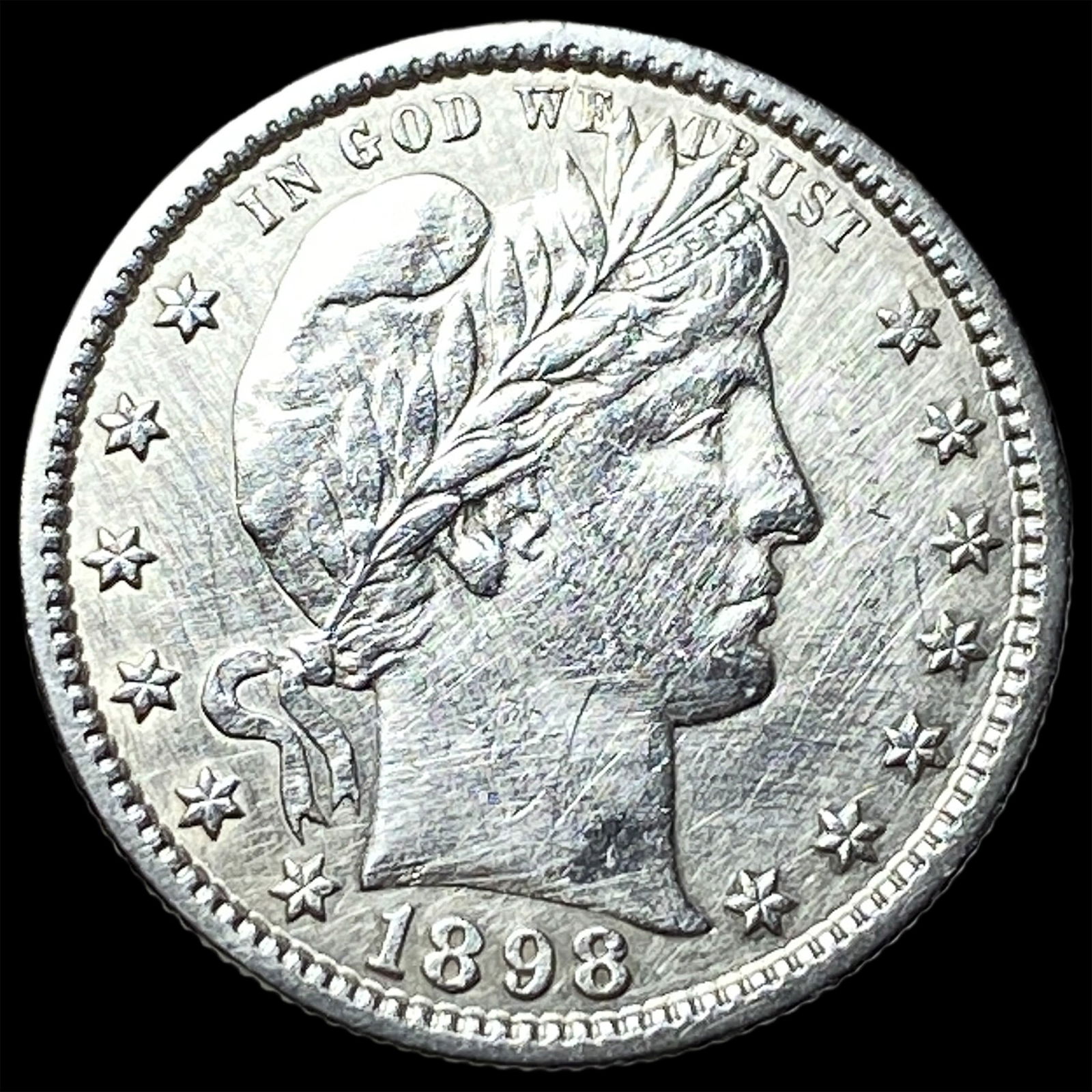 1898-S Silver Barber Quarter CLOSELY UNCIRCULATED: 1898-S Silver Barber Quarter CLOSELY UNCIRCULATED