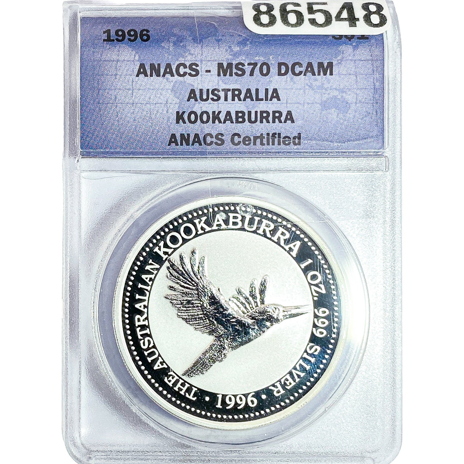 1996 $1 Sliver Australia Kookaburra ANACS MS70 DCAM: 1996 $1 Sliver Australia Kookaburra ANACS MS70 DCAM