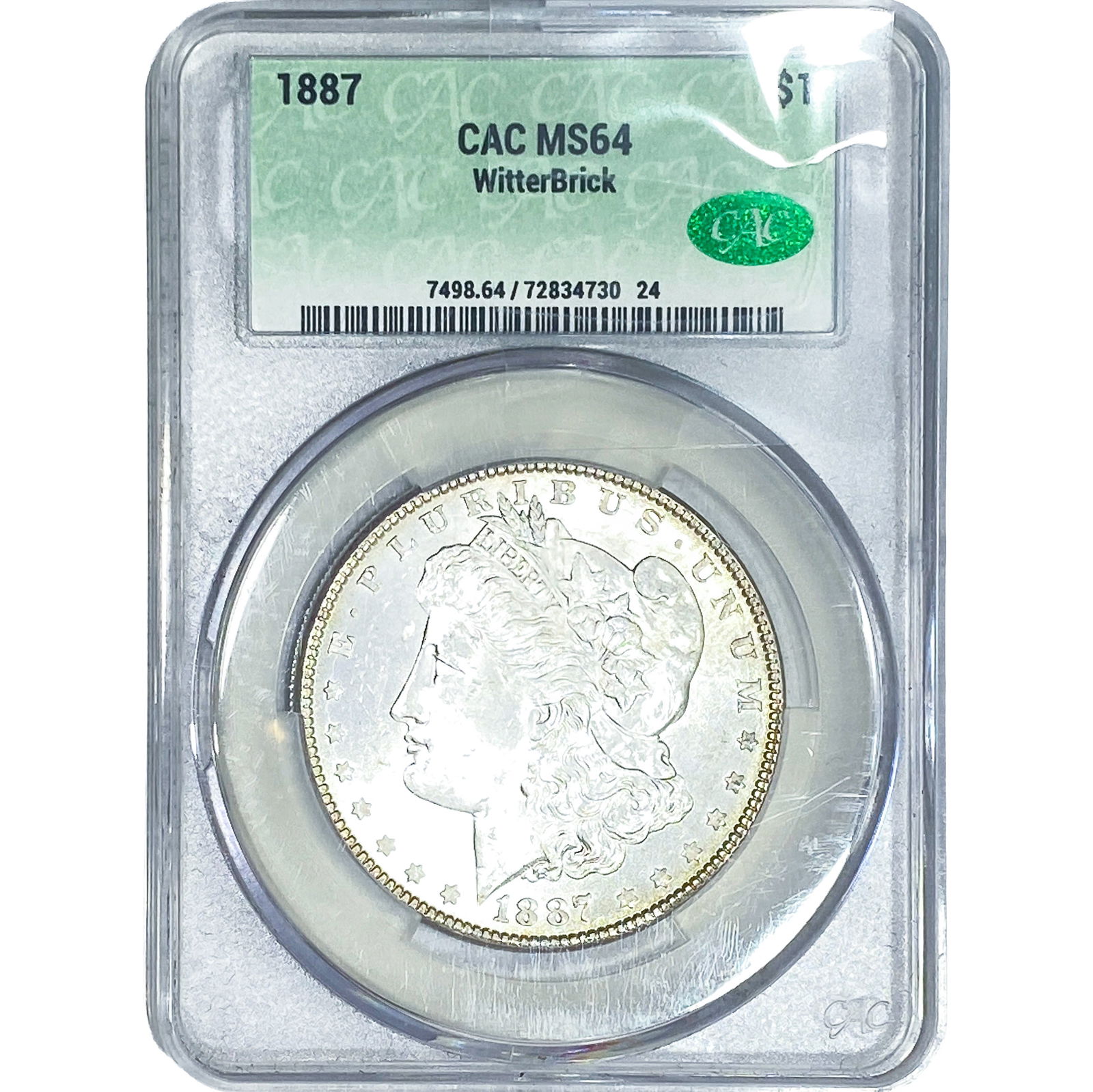 1887 Morgan Silver Dollar CAC MS64: 1887 Morgan Silver Dollar CAC MS64