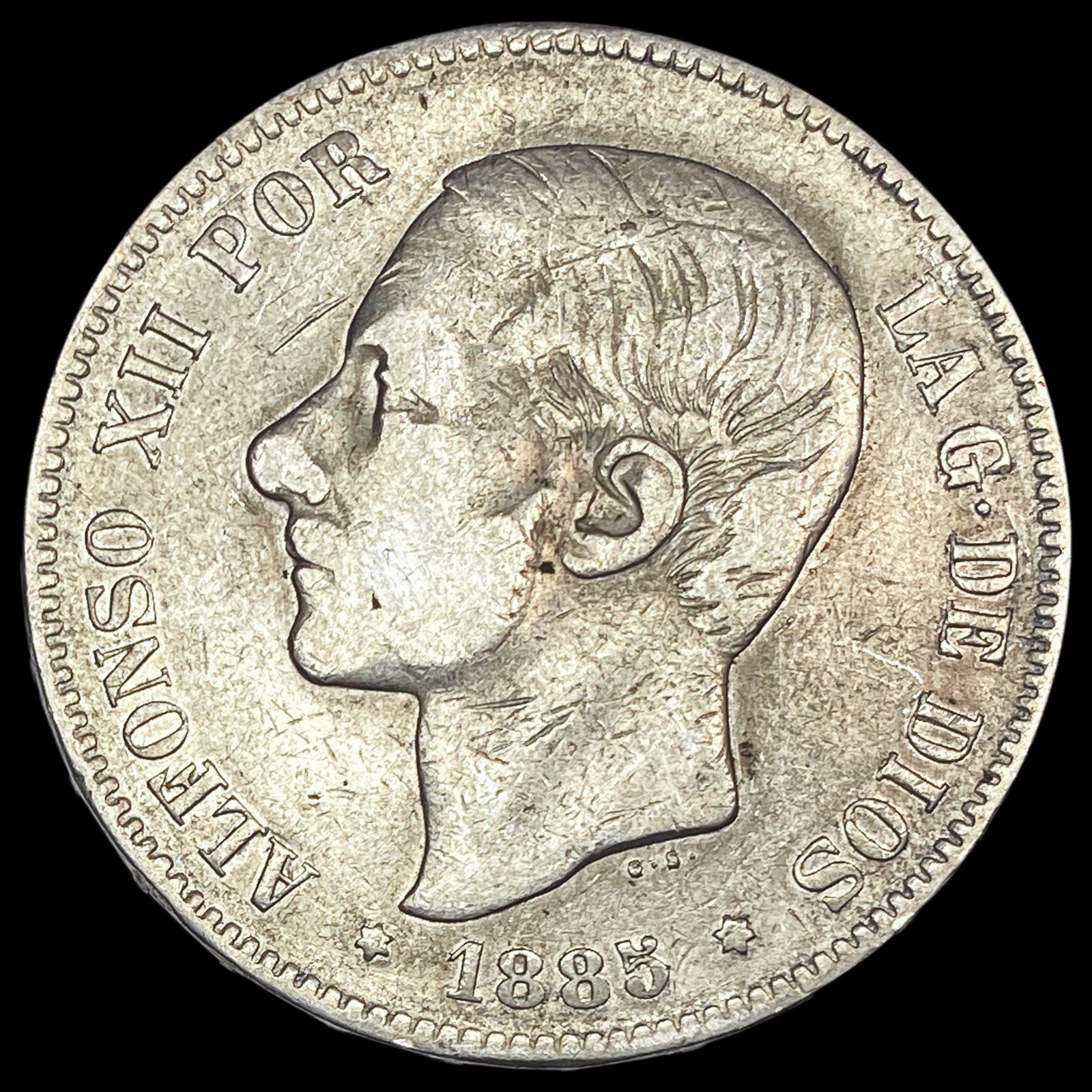 1885 Spain Silver 5 Pesetas HIGH GRADE: 1885 Spain Silver 5 Pesetas HIGH GRADE