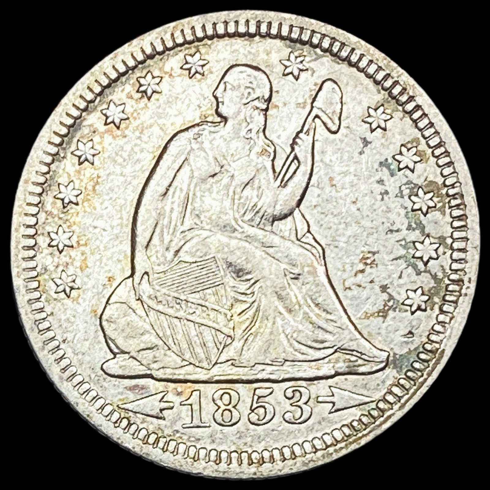 1853 Arrows & Rays Seated Liberty Quarter NEARLY UNCIRCULATED: 1853 Arrows & Rays Seated Liberty Quarter NEARLY UNCIRCULATED