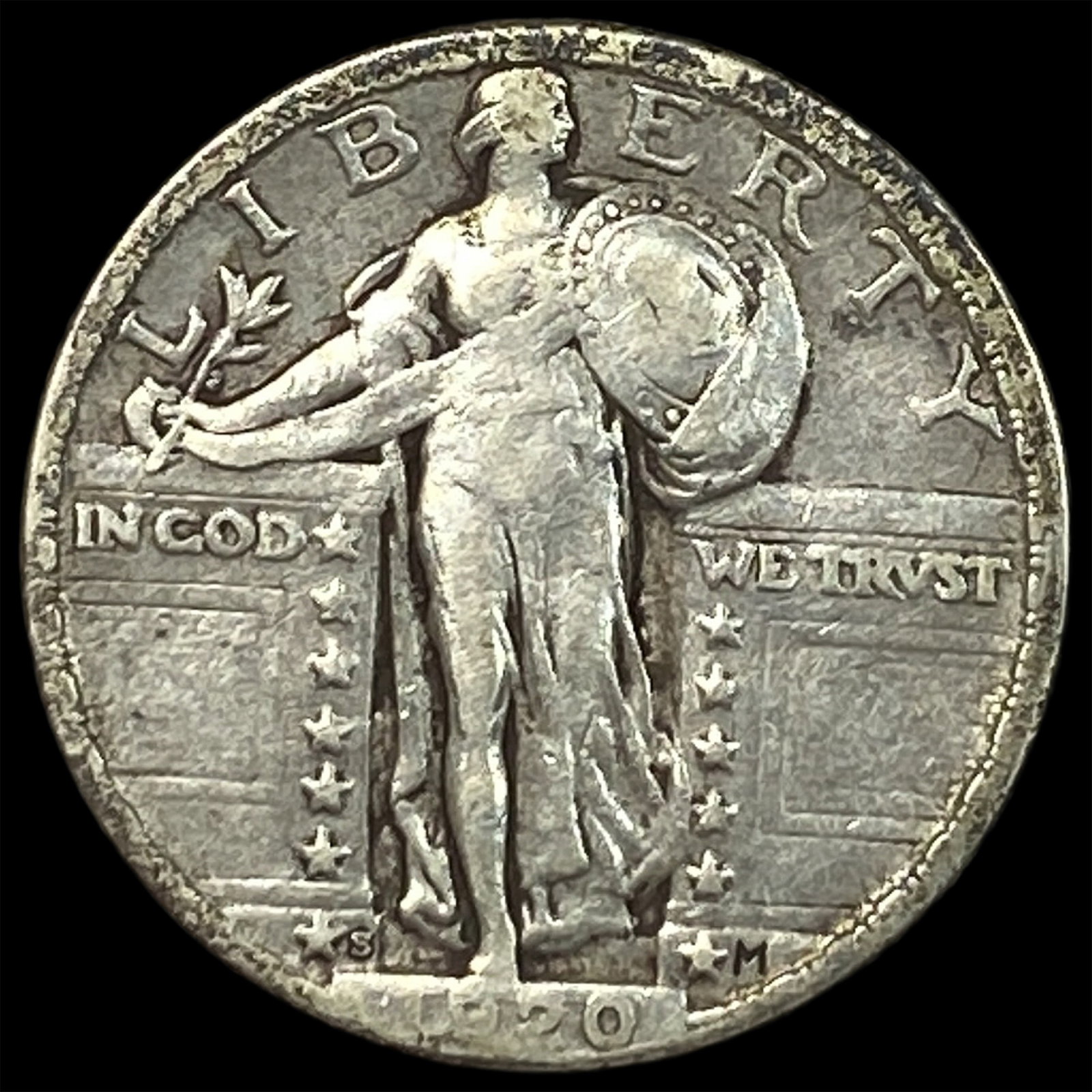 1920-S Silver Standing Liberty Quarter LIGHTLY CIRCULATED: 1920-S Silver Standing Liberty Quarter LIGHTLY CIRCULATED