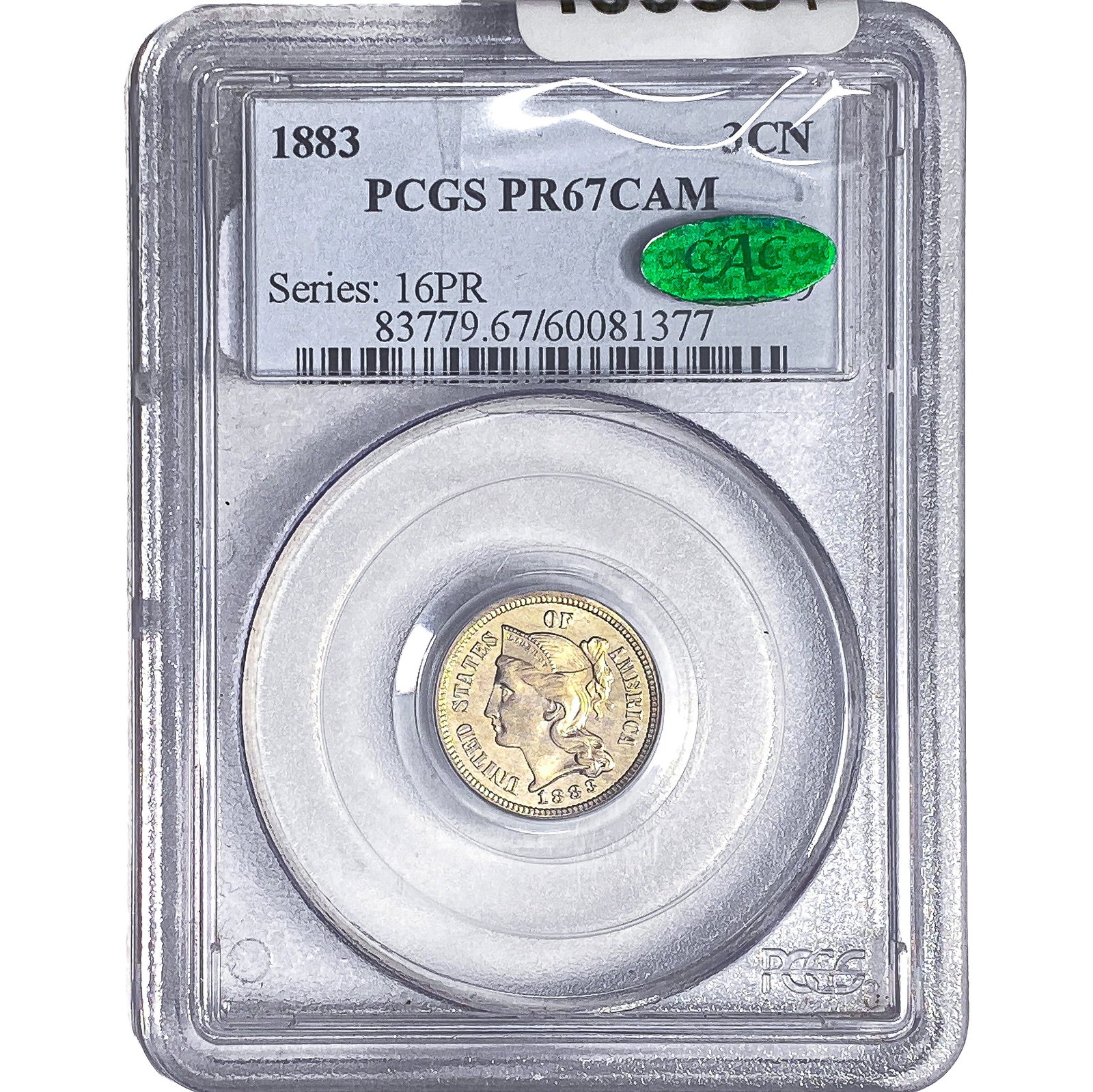 1883 CAC Nickel Three Cent PCGS PR67 DCAM (1 of 2)