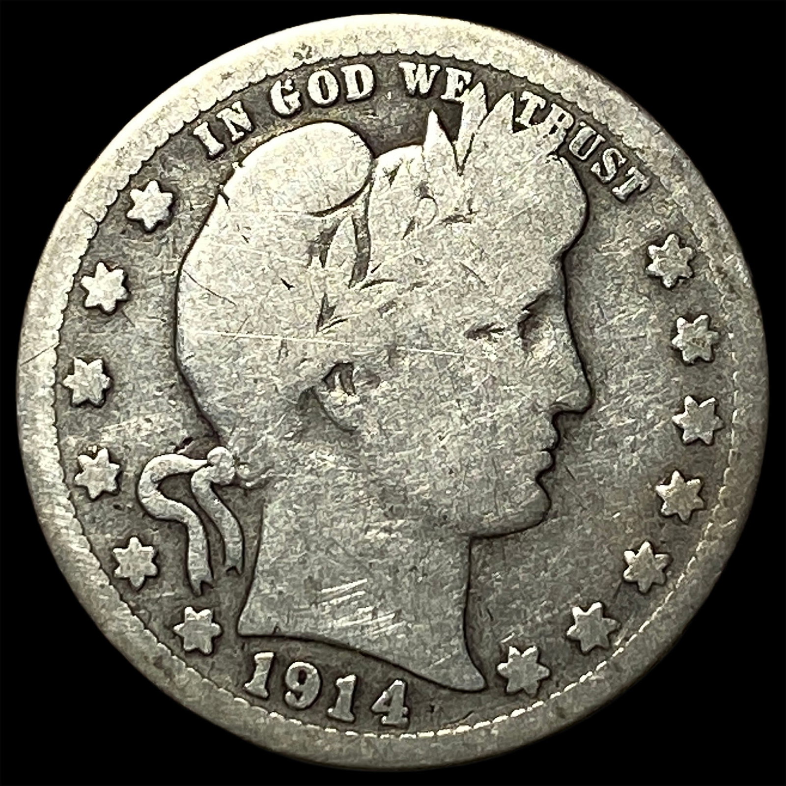 1914-S Silver Barber Quarter NICELY CIRCULATED (1 of 2)