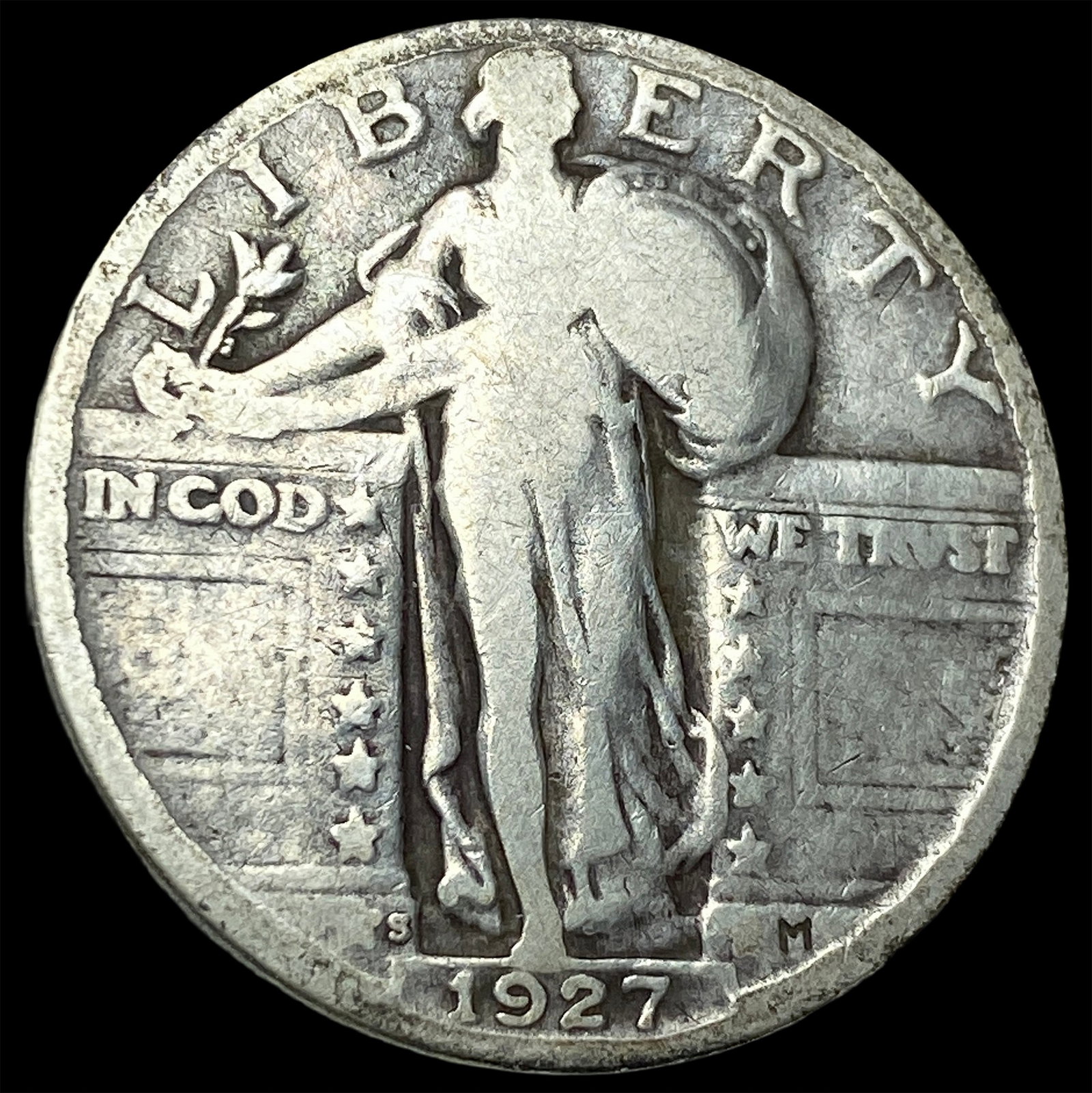 1927-S Silver Standing Liberty Quarter NICELY CIRCULATED: 1927-S Silver Standing Liberty Quarter NICELY CIRCULATED