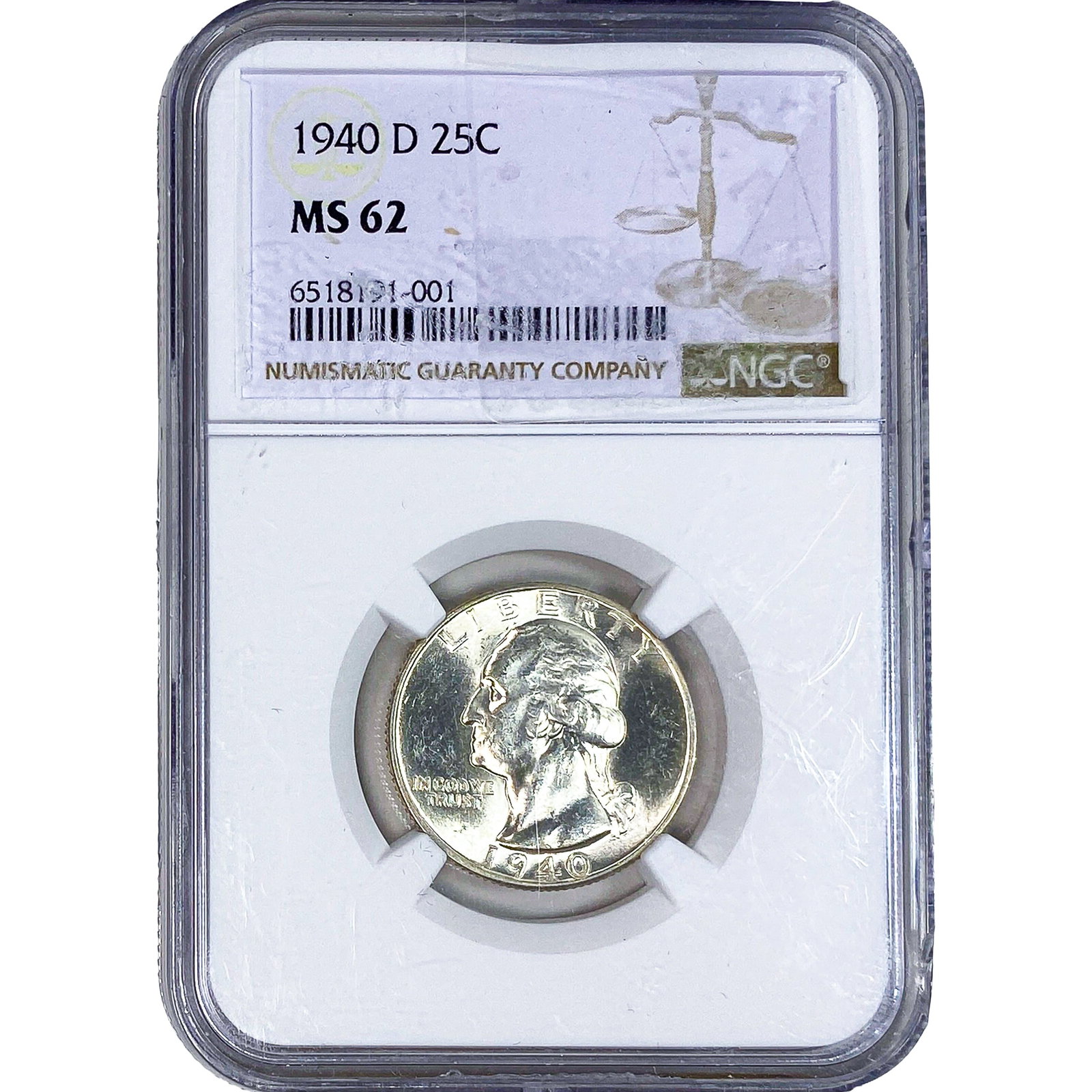 1940-D Washington Silver Quarter NGC MS62 (1 of 2)