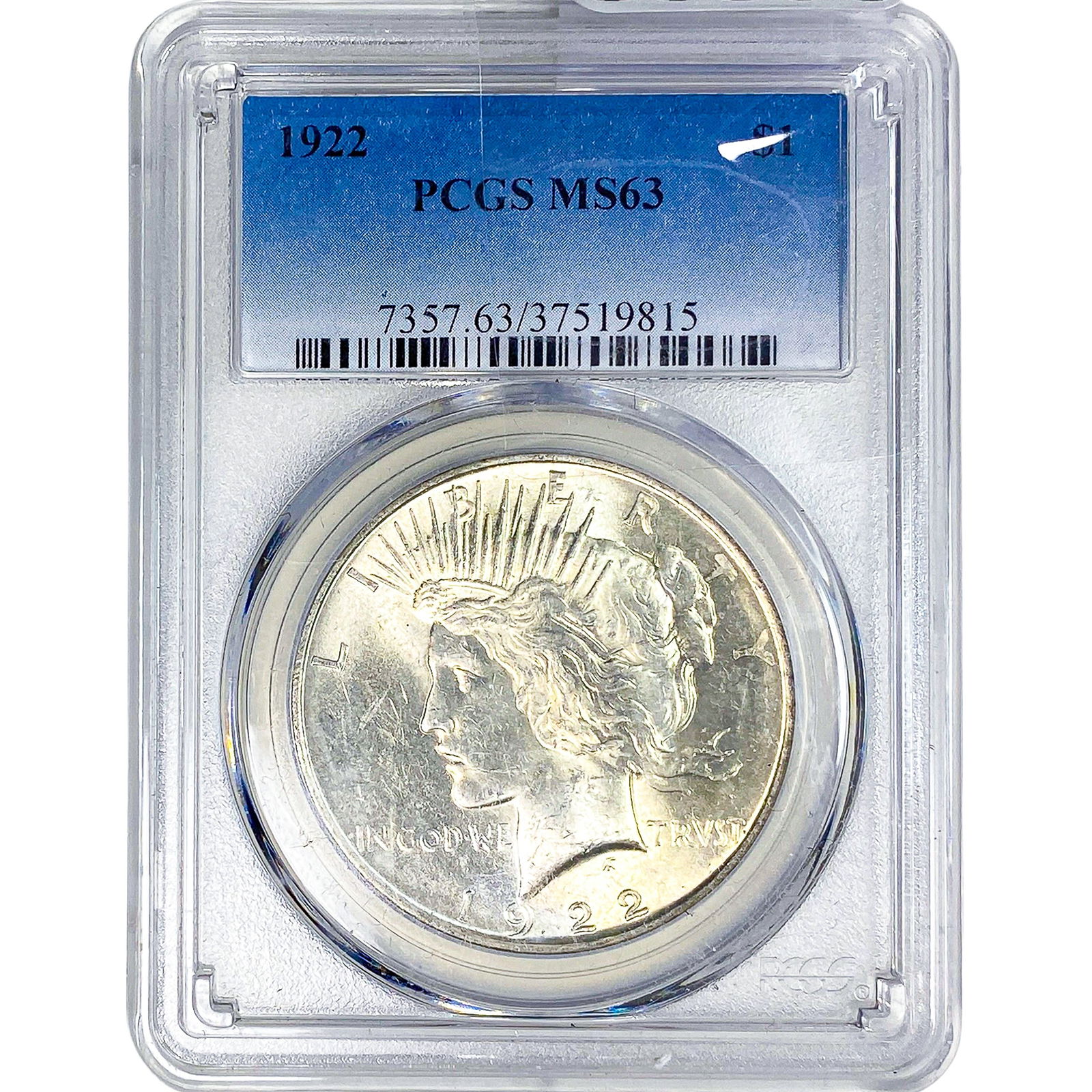 1922 Silver Peace Dollar PCGS MS63: 1922 Silver Peace Dollar PCGS MS63