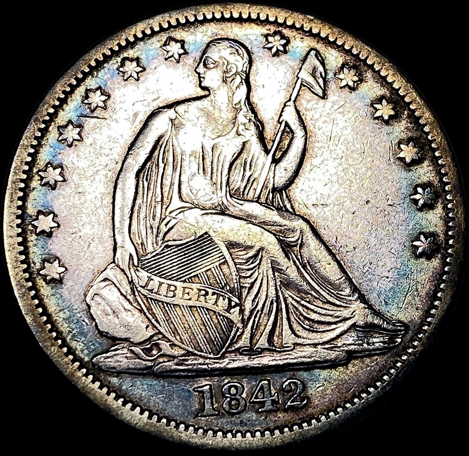 1842 Silver Seated Liberty Half Dollar NEARLY UNCIRCULATED: 1842 Silver Seated Liberty Half Dollar NEARLY UNCIRCULATED