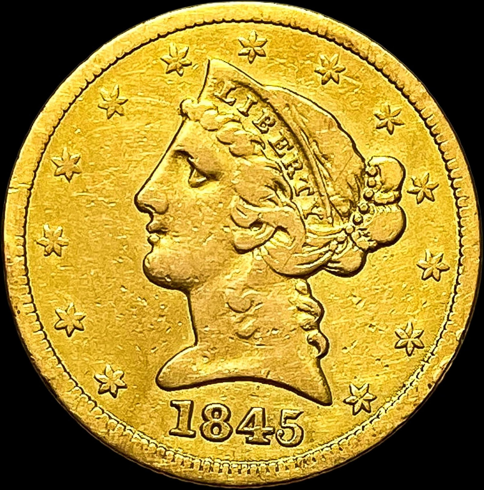 1845 $5 Liberty Head Half Eagle NEARLY UNCIRCULATED (1 of 2)