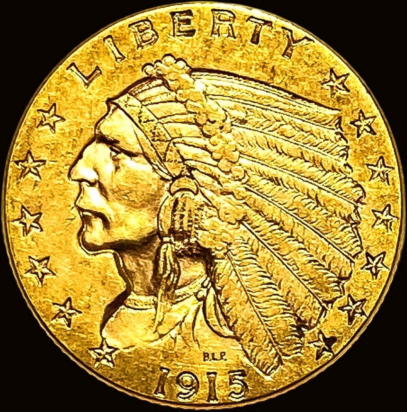 1915 Indian Head Gold $2.50 Quarter Eagle CLOSELY UNCIRCULATED: 1915 Indian Head Gold $2.50 Quarter Eagle CLOSELY UNCIRCULATED