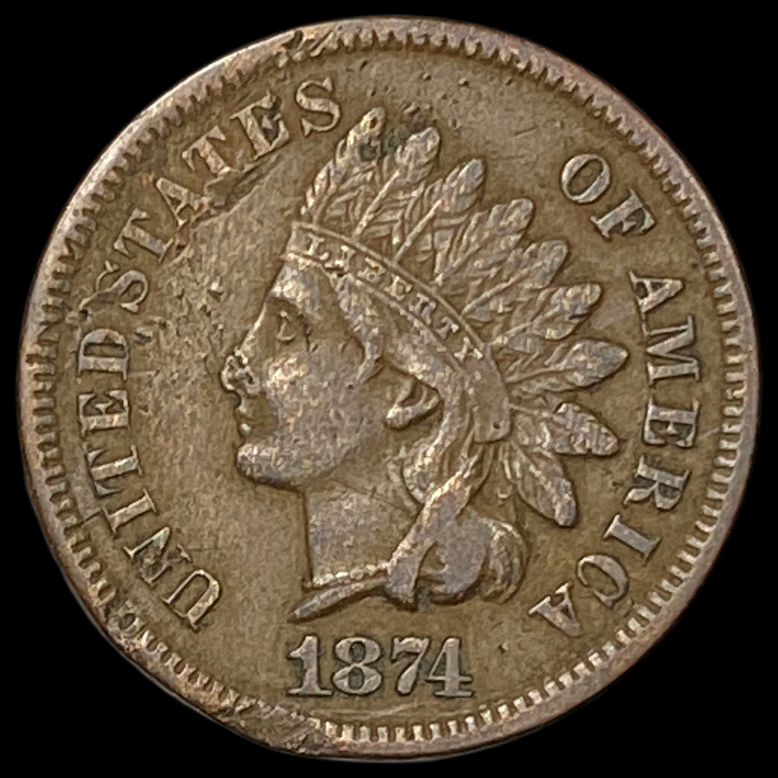 1874 Indian Head Cent ABOUT UNCIRCULATED: 1874 Indian Head Cent ABOUT UNCIRCULATED