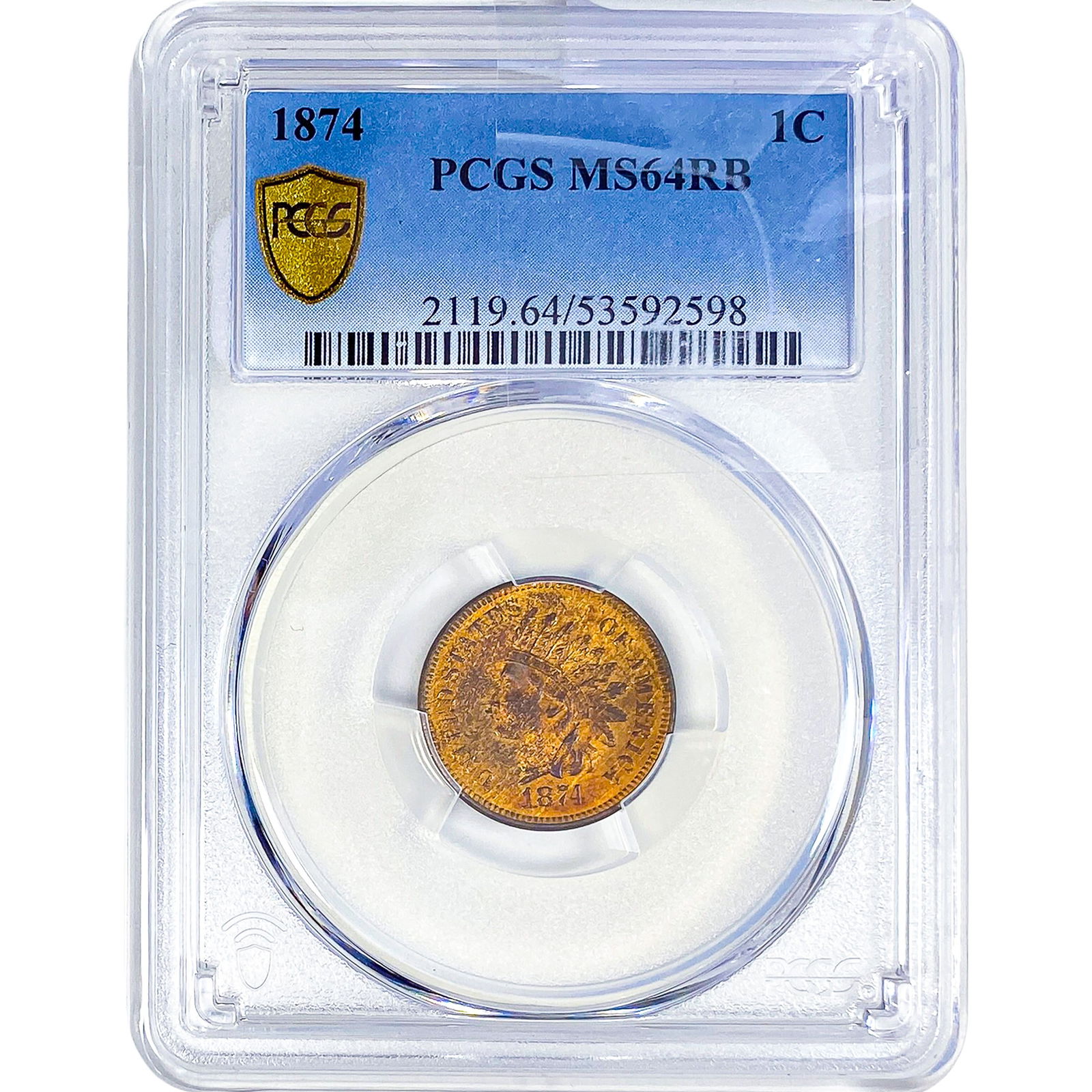1874 Indian Head Cent PCGS MS64 RB: 1874 Indian Head Cent PCGS MS64 RB
