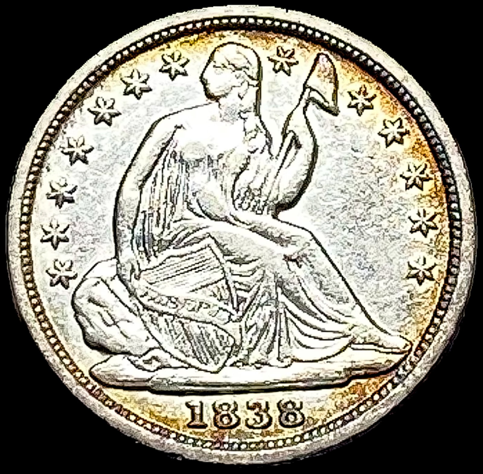1838 Seated Liberty Half Dime CLOSELY UNCIRCULATED: 1838 Seated Liberty Half Dime CLOSELY UNCIRCULATED