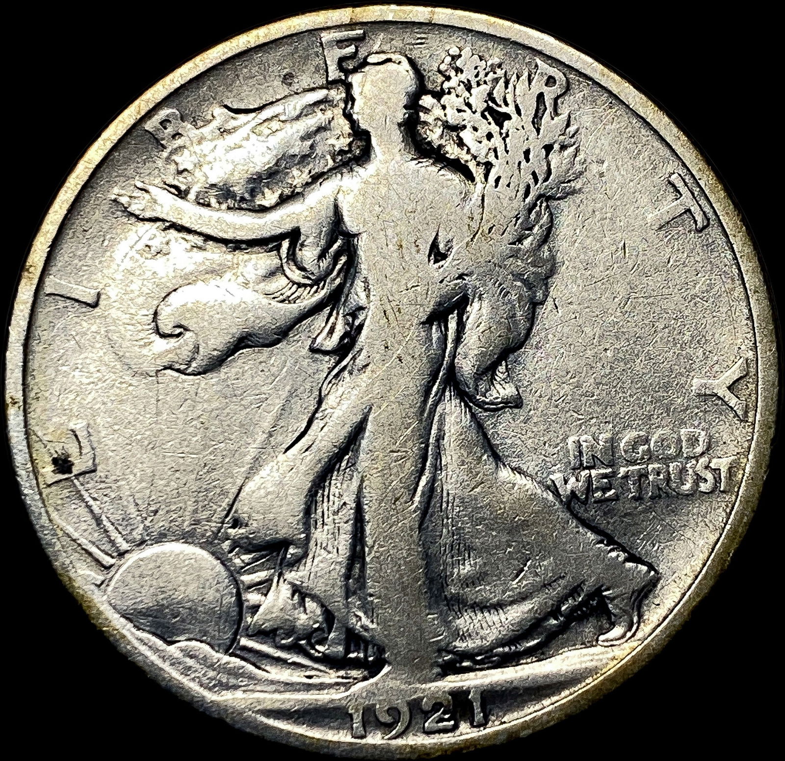 1921-D Silver Walking Liberty Half Dollar NICELY CIRCULATED: 1921-D Silver Walking Liberty Half Dollar NICELY CIRCULATED