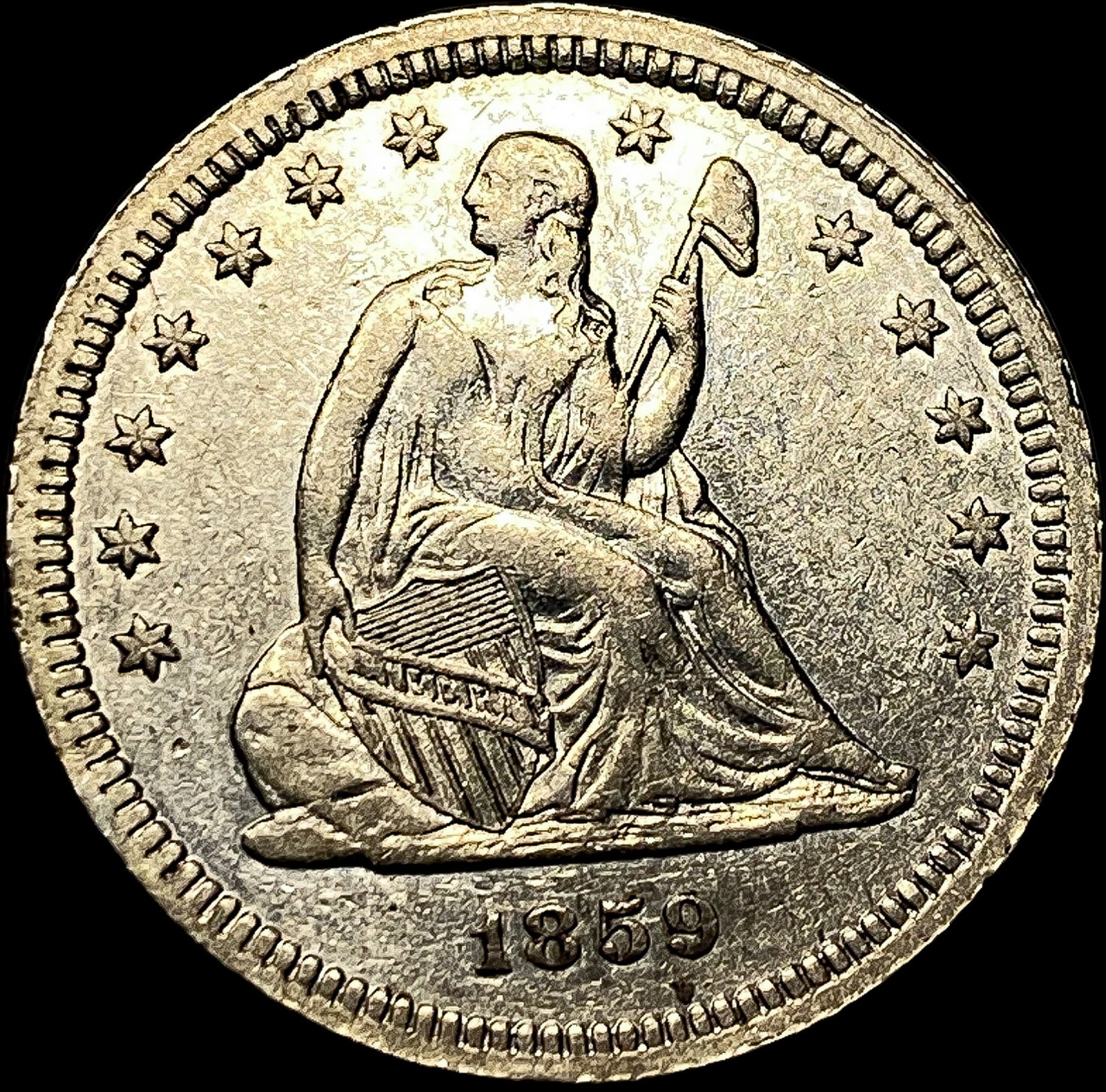 1859 Seated Liberty Quarter CLOSELY UNCIRCULATED: 1859 Seated Liberty Quarter CLOSELY UNCIRCULATED