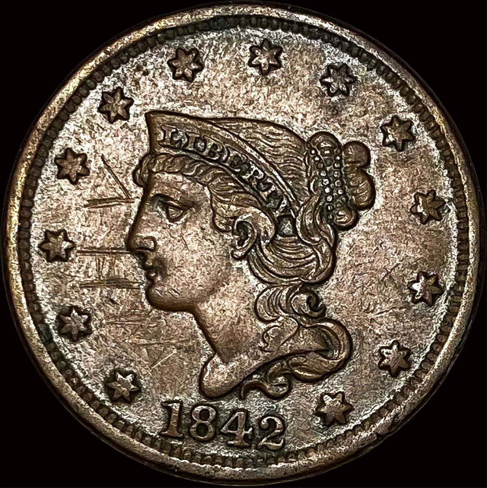 1842 Braided Hair Large Cent NEARLY UNCIRCULATED: 1842 Braided Hair Large Cent NEARLY UNCIRCULATED