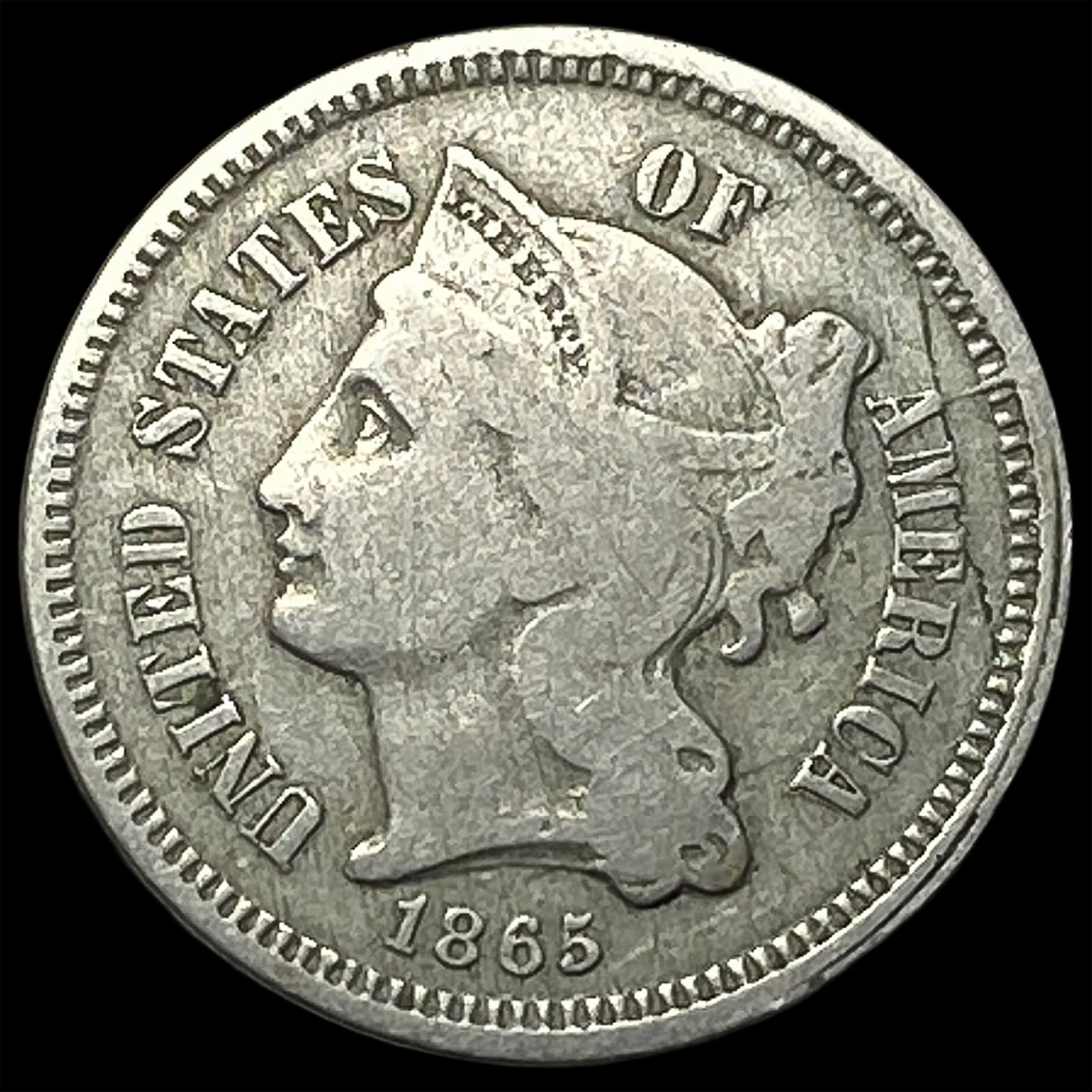 1865 Nickel Three-Cent Piece NICELY CIRCULATED (1 of 2)