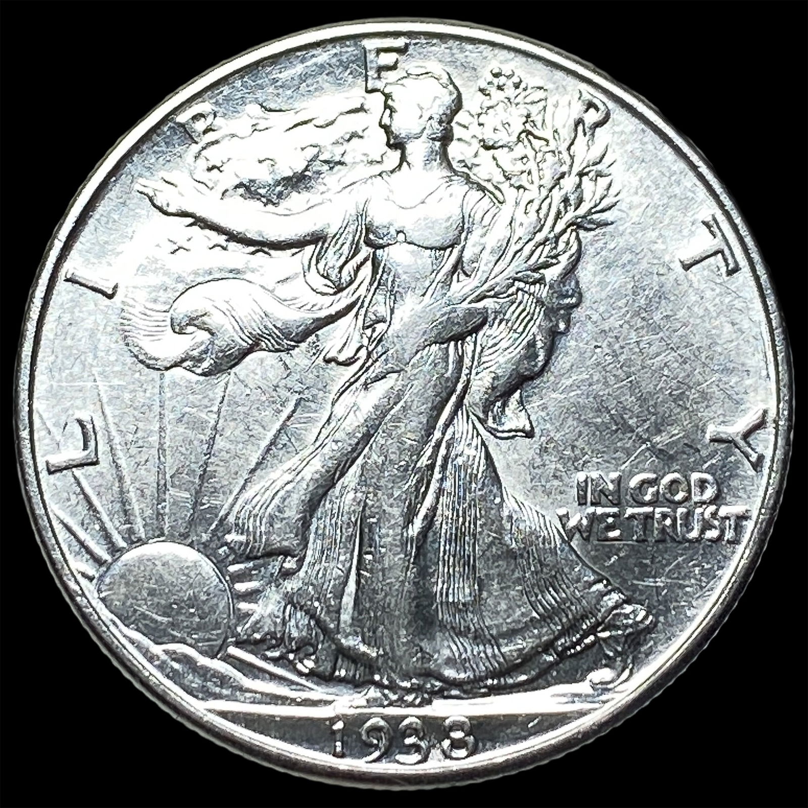 1938-D Silver Half Dollar Walking Liberty CLOSELY UNCIRCULATED: 1938-D Silver Half Dollar Walking Liberty CLOSELY UNCIRCULATED