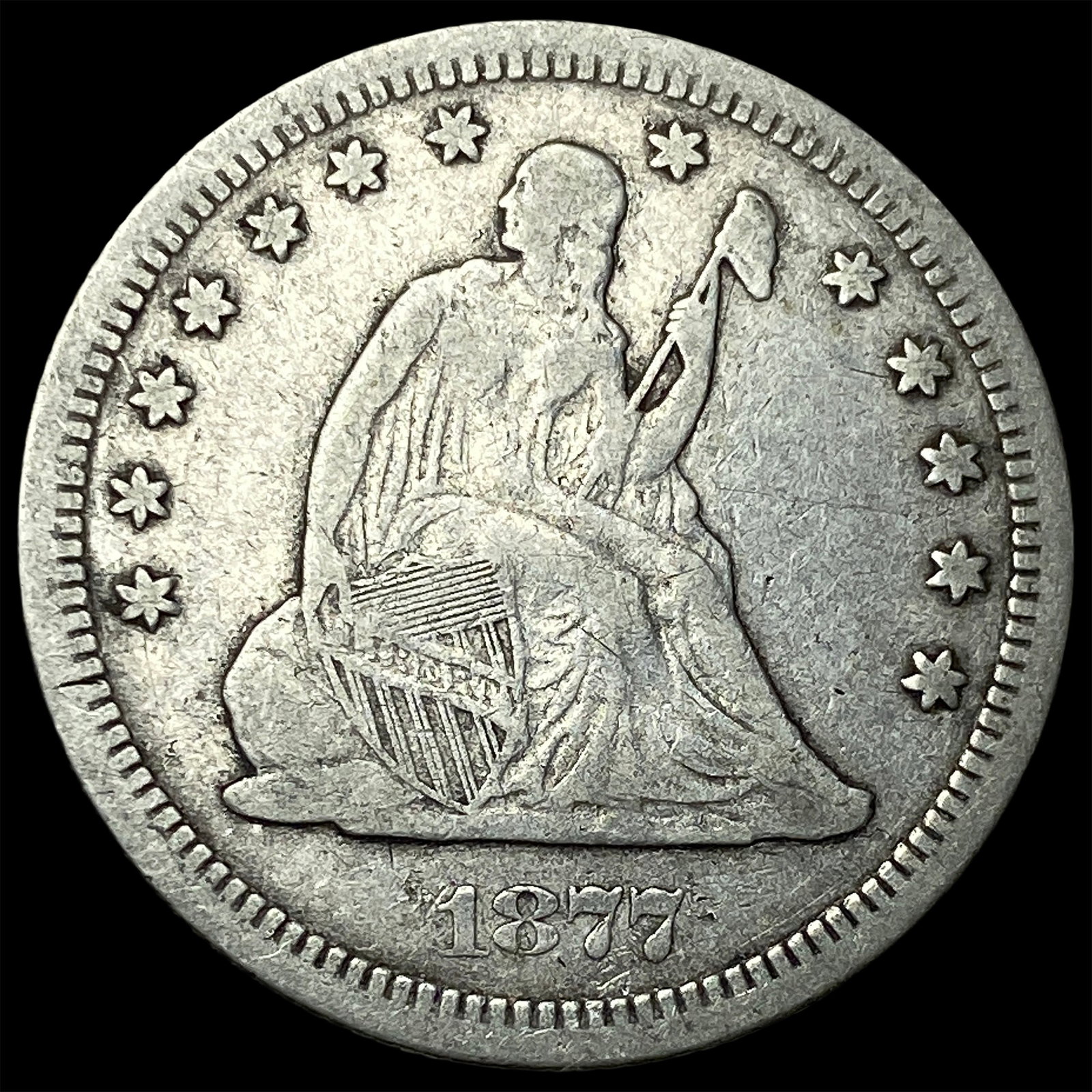 1877-S Silver Seated Liberty Quarter ABOUT UNCIRCULATED: 1877-S Silver Seated Liberty Quarter ABOUT UNCIRCULATED