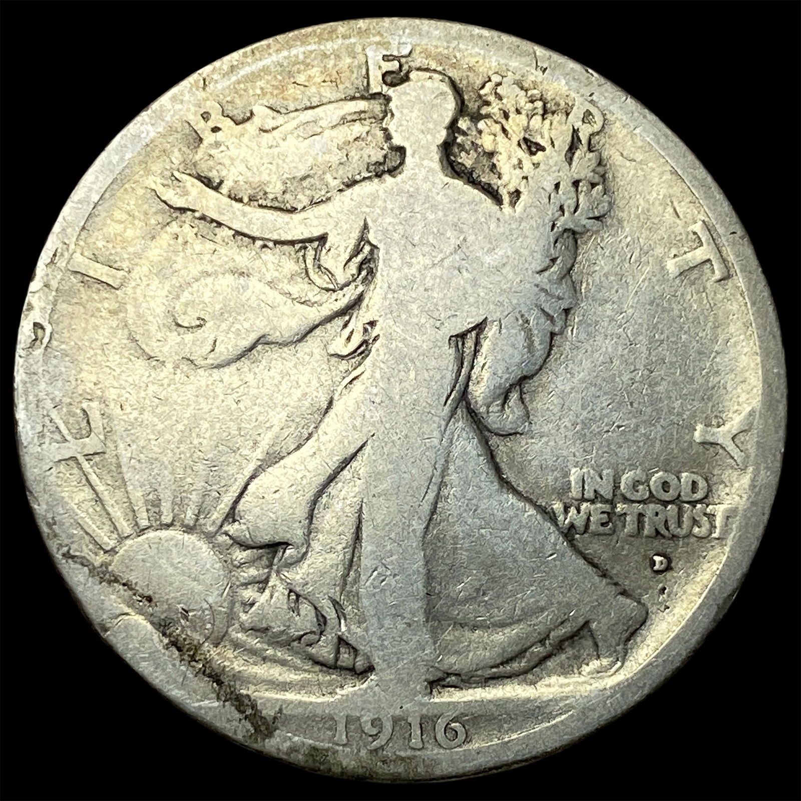 1916-D Silver Walking Liberty Half Dollar NICELY CIRCULATED: 1916-D Silver Walking Liberty Half Dollar NICELY CIRCULATED