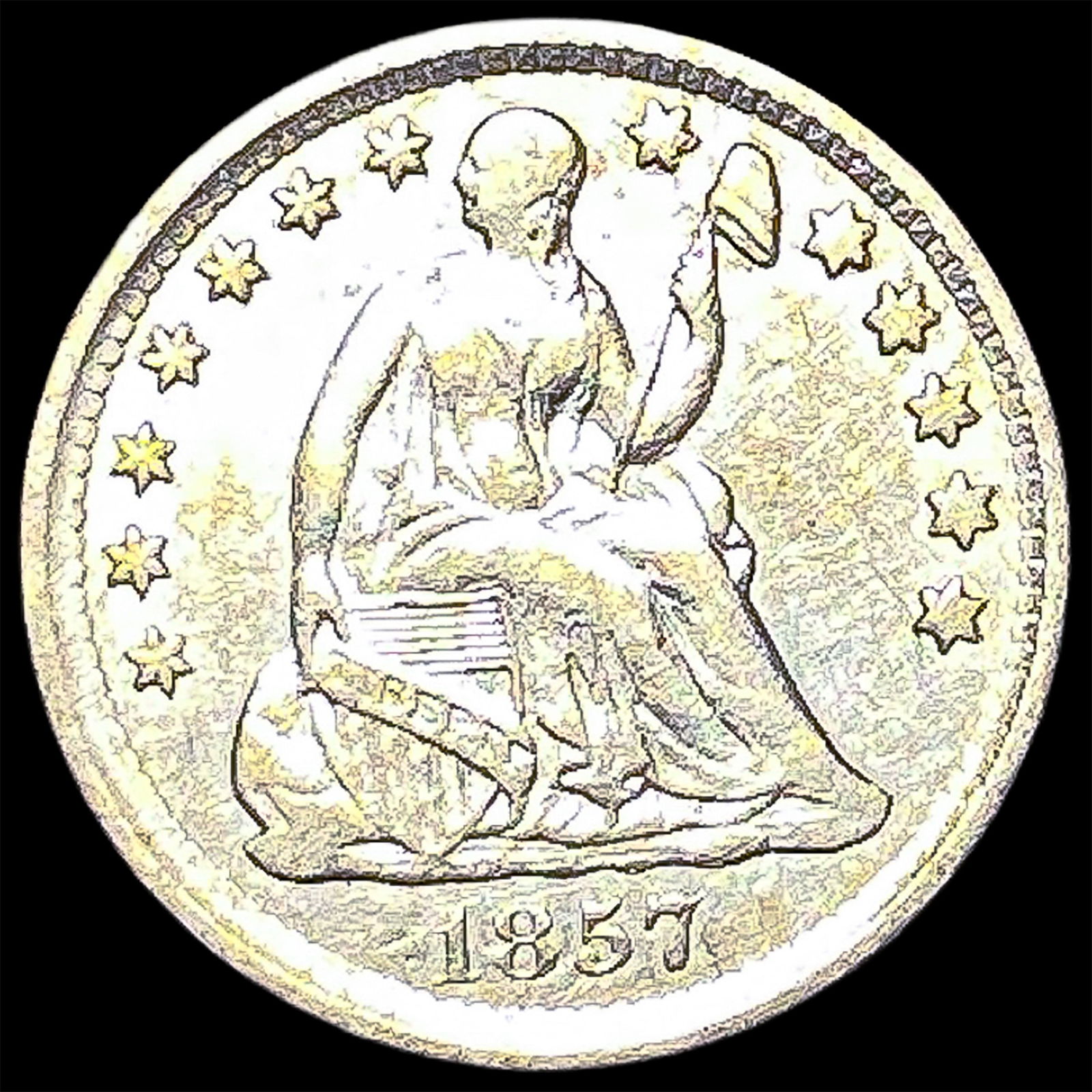 1857 Silver Seated Liberty Hallf Dime CLOSELY UNCIRCULATED: 1857 Silver Seated Liberty Hallf Dime CLOSELY UNCIRCULATED