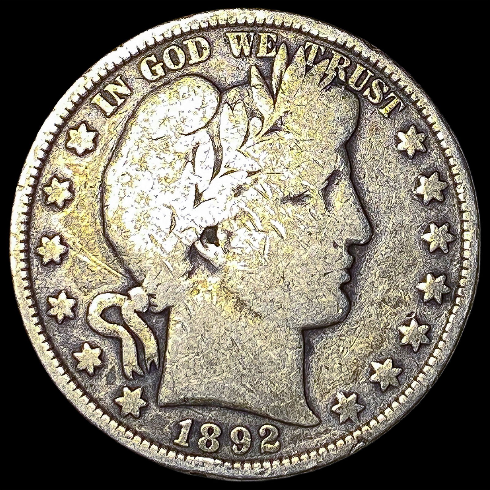 1892 Silver Barber Half Dollar NICELY CIRCULATED: 1892 Silver Barber Half Dollar NICELY CIRCULATED