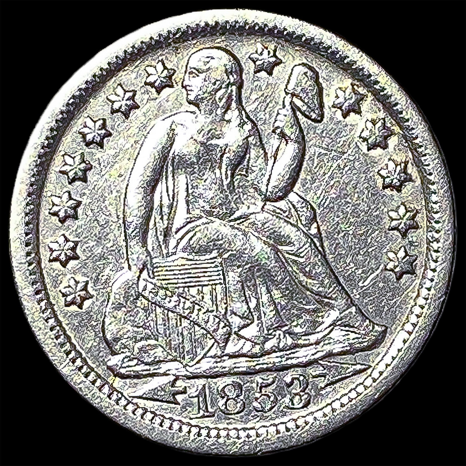 1853-O Arrows Silver Seated Liberty Dime CLOSELY UNCIRCULATED (1 of 2)