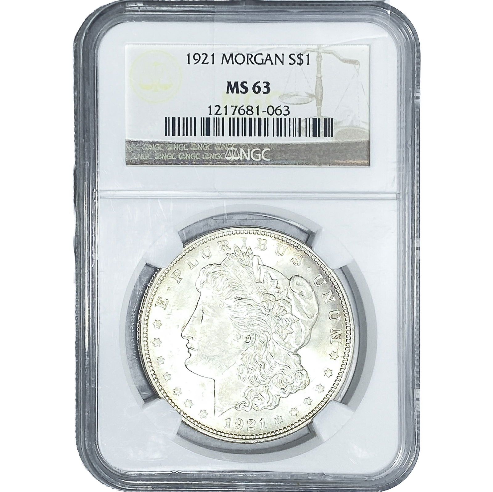 1921 Morgan Silver Dollar NGC MS63: 1921 Morgan Silver Dollar NGC MS63