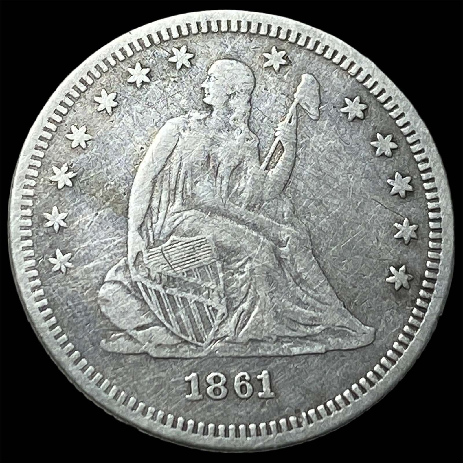 1861 Seated Liberty Silver Quarter LIGHTLY CIRCULATED (1 of 2)
