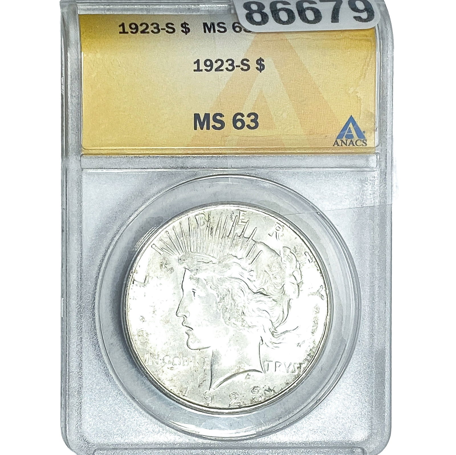 1923-S Silver Peace Dollar ANACS MS63: 1923-S Silver Peace Dollar ANACS MS63