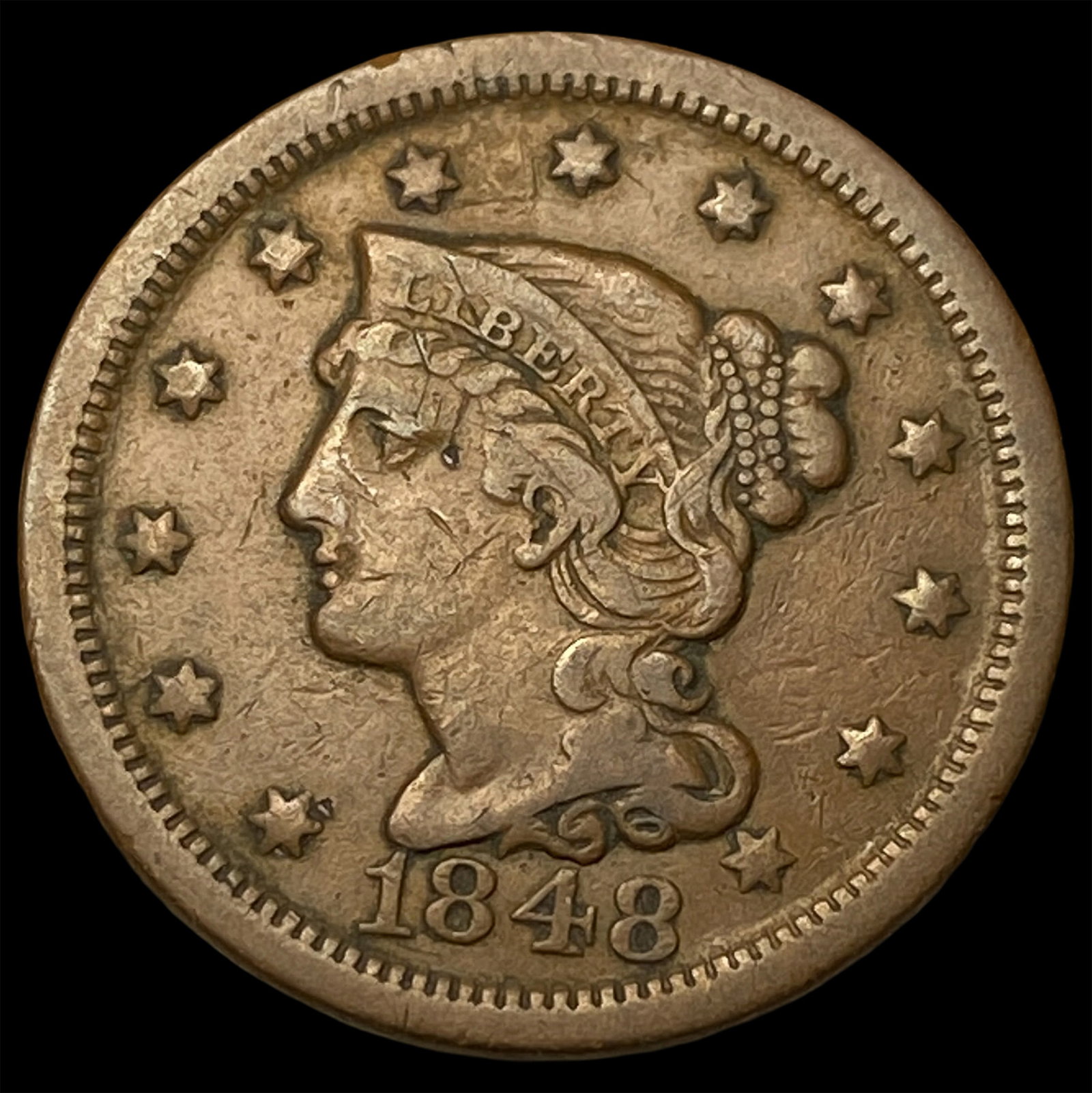 1848 Braided Hair Large Cent NEARLY UNCIRCULATED: 1848 Braided Hair Large Cent NEARLY UNCIRCULATED
