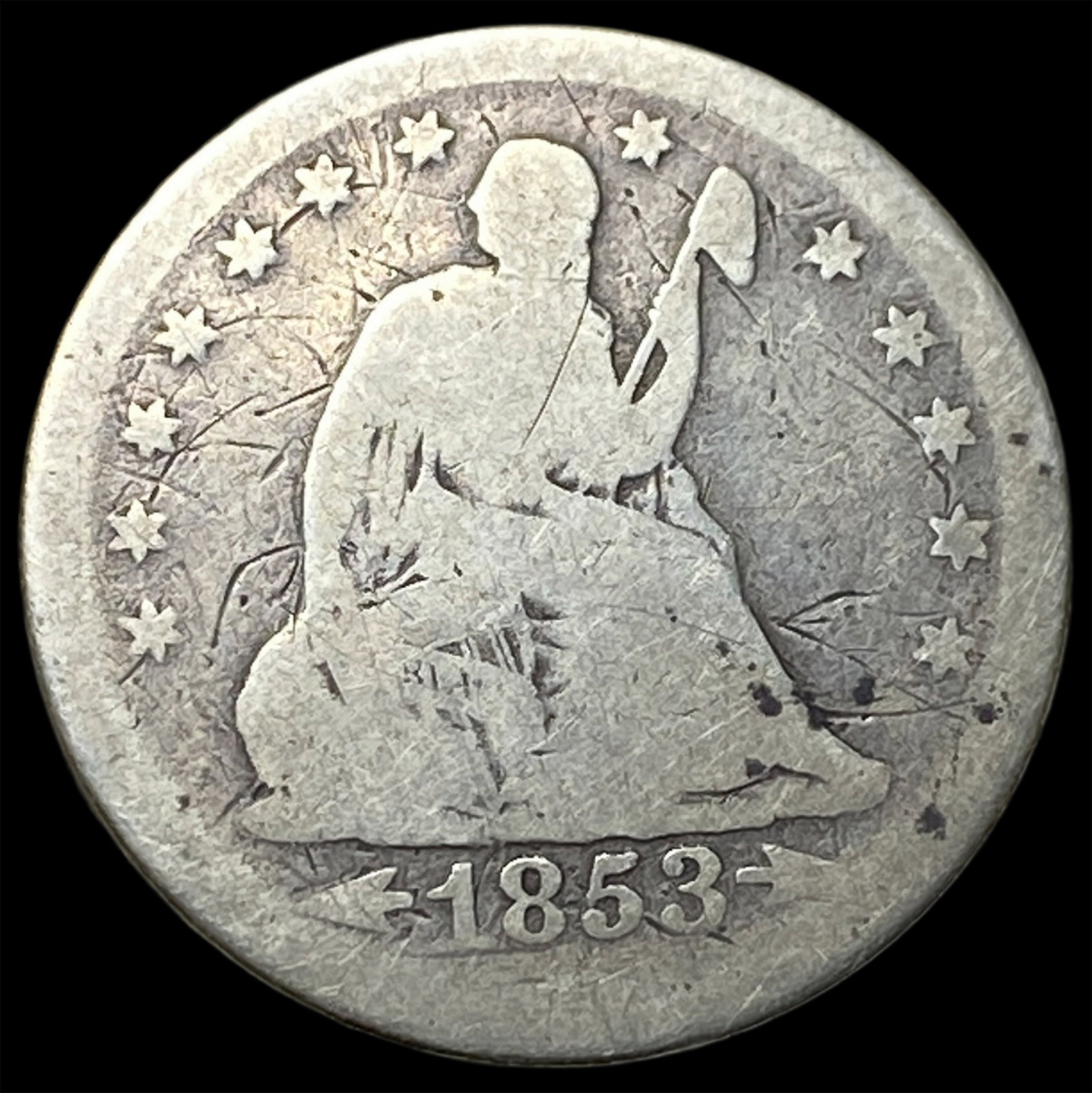 1853 Arrows/Rays Seated Liberty Quarter NICELY CIRCULATED (1 of 2)