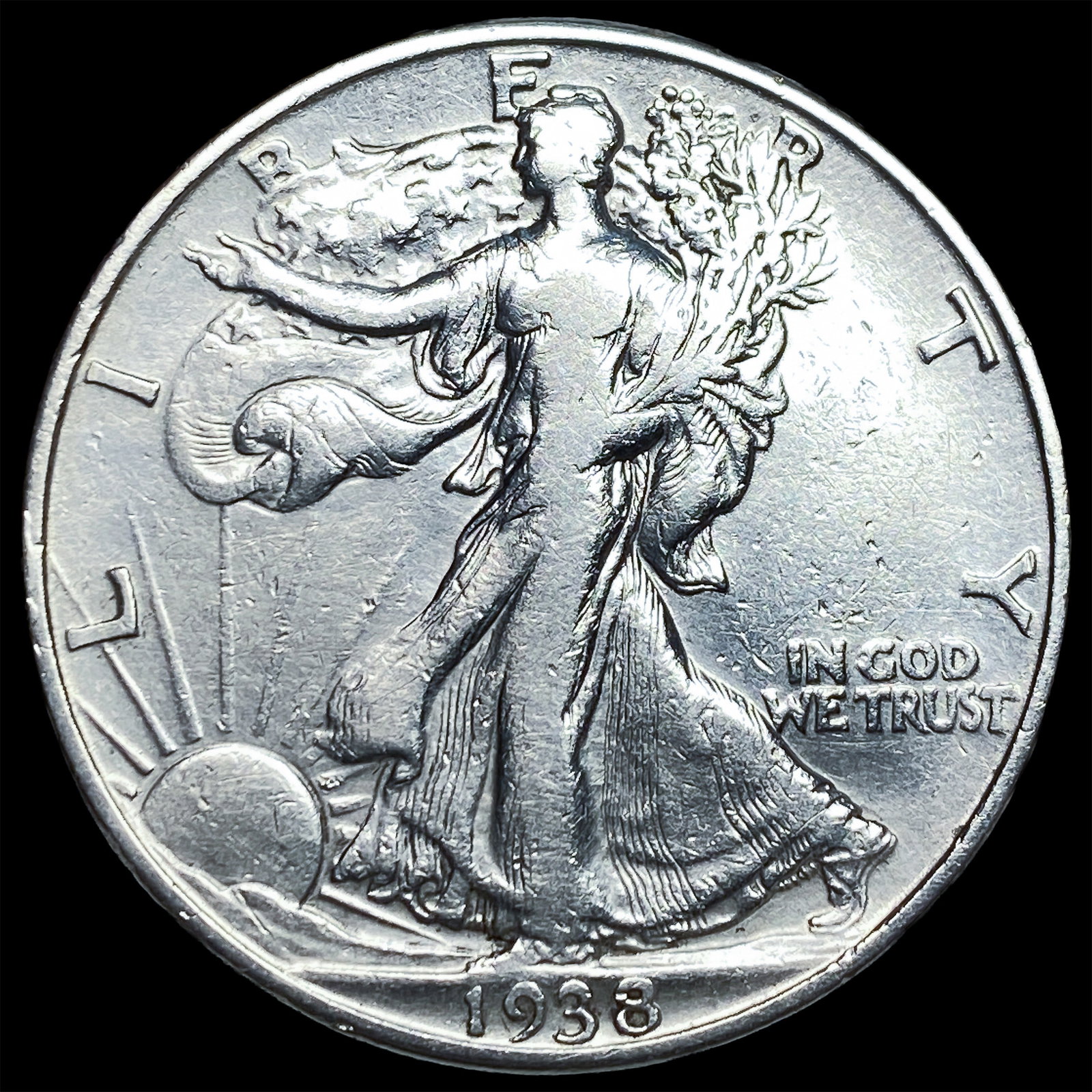 1938-D Silver Half Dollar Walking Liberty LIGHTLY CIRCULATED: 1938-D Silver Half Dollar Walking Liberty LIGHTLY CIRCULATED