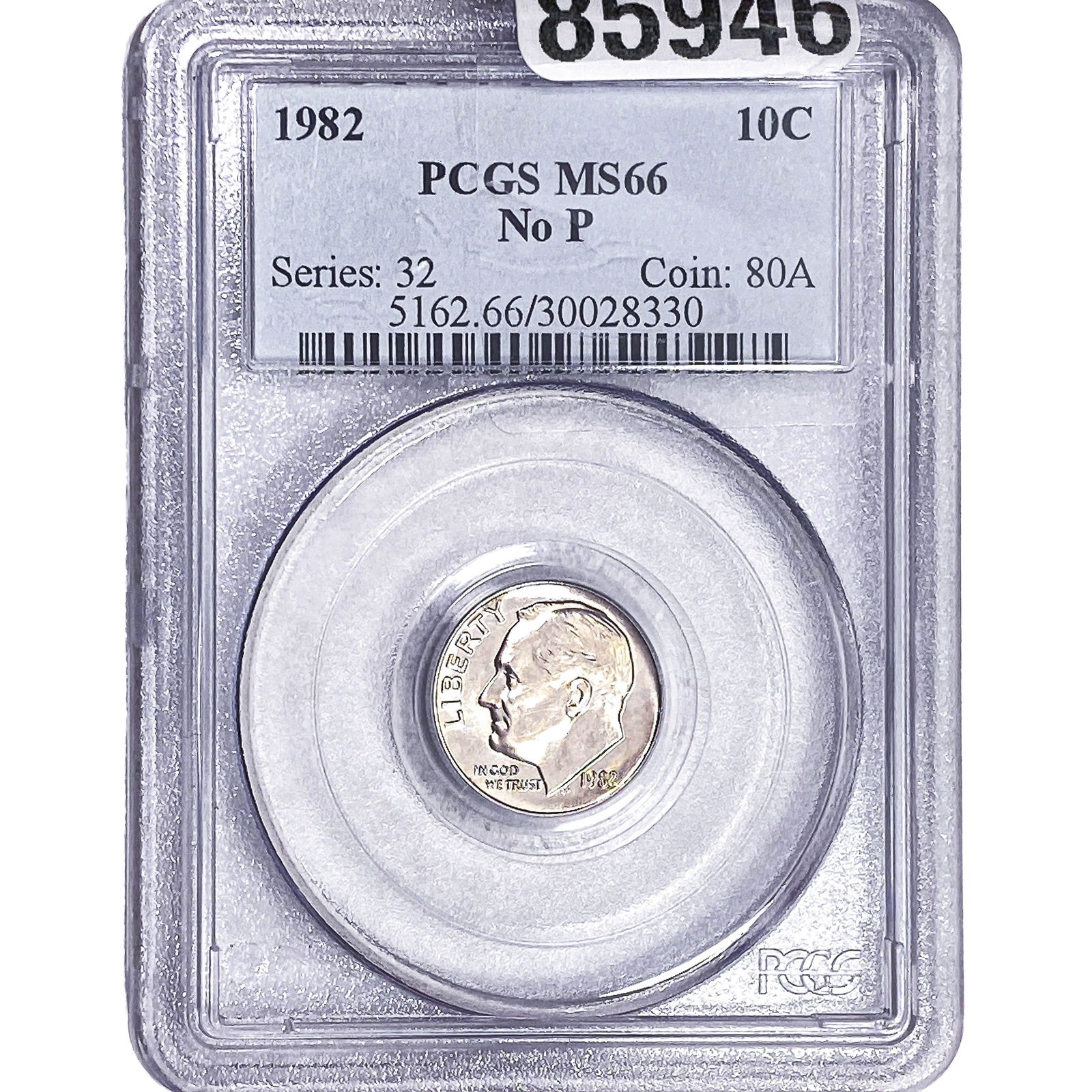 1982 Roosevelt Dime PCGS MS66 No P: 1982 Roosevelt Dime PCGS MS66 No P