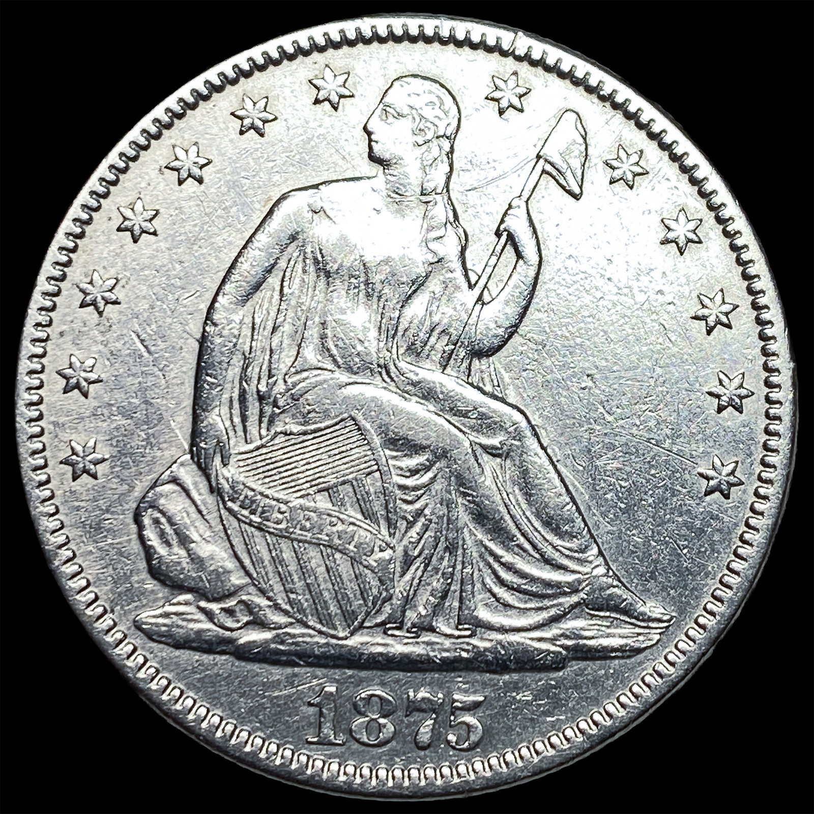 1875 Seated Liberty Half Dollar CLOSELY UNCIRCULATED: 1875 Seated Liberty Half Dollar CLOSELY UNCIRCULATED