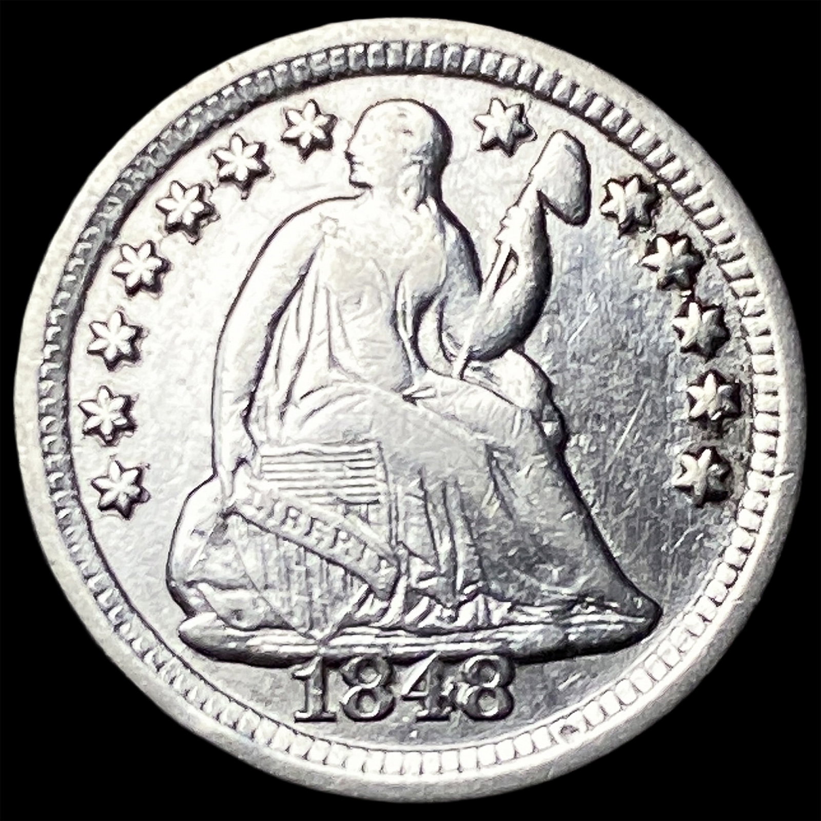 1848-O Silver Half Dime CHOICE AU: 1848-O Silver Half Dime CHOICE AU