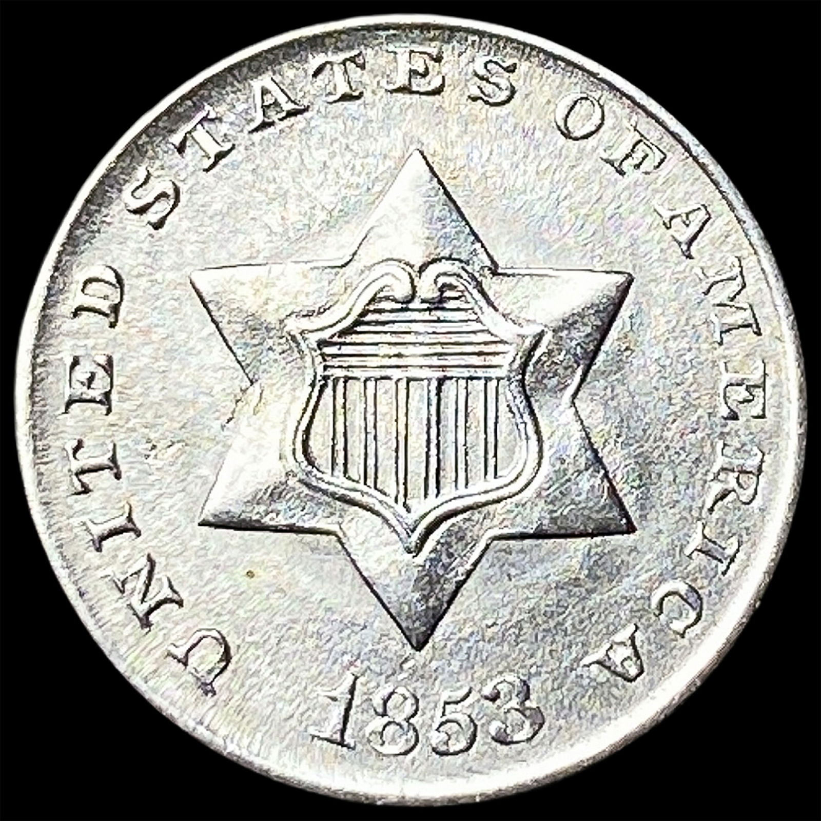 1853 Silver Three-Cent Piece UNCIRCULATED: 1853 Silver Three-Cent Piece UNCIRCULATED