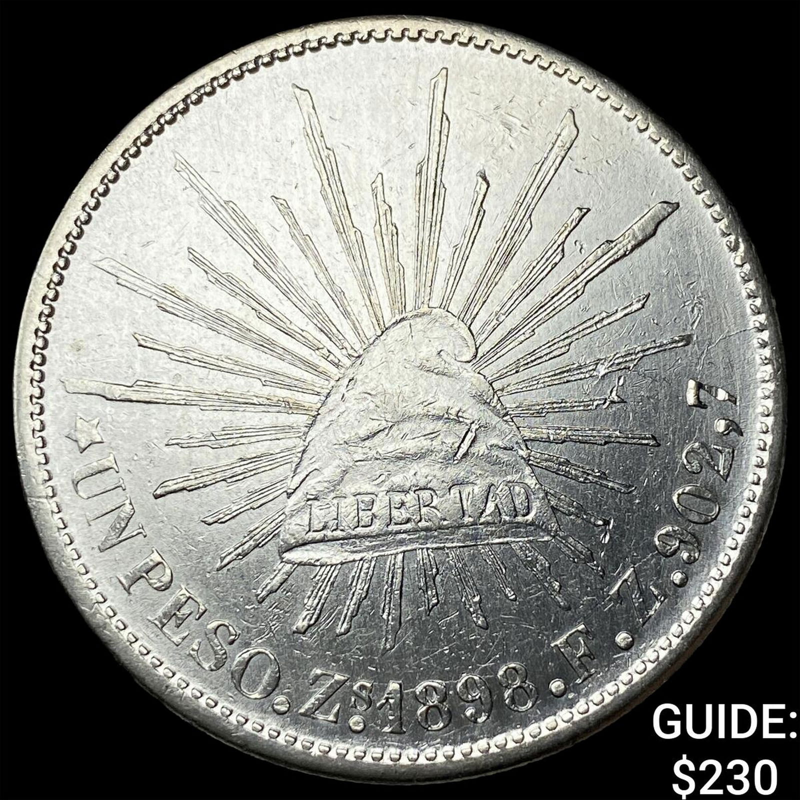 1898 Mexico Silver 1 Peso NEARLY UNCIRCULATED: 1898 Mexico Silver 1 Peso NEARLY UNCIRCULATED