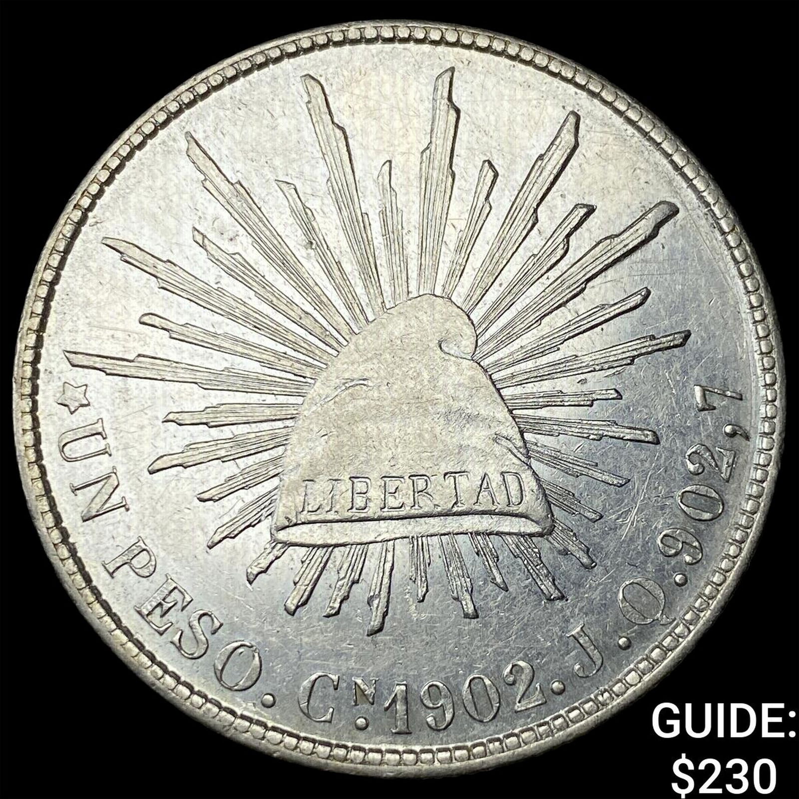 1902 Mexico Silver 1 Peso NEARLY UNCIRCULATED: 1902 Mexico Silver 1 Peso NEARLY UNCIRCULATED
