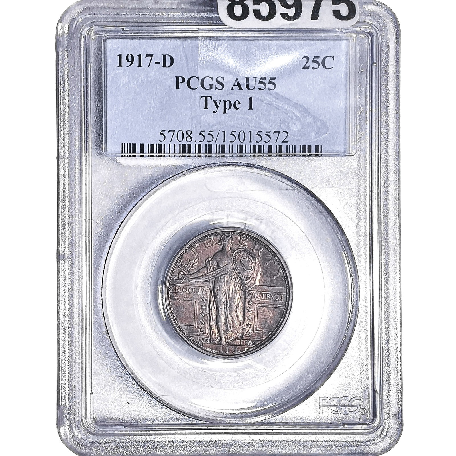 1917-D Standing Liberty Quarter PCGS AU55 Type 1: 1917-D Standing Liberty Quarter PCGS AU55 Type 1
