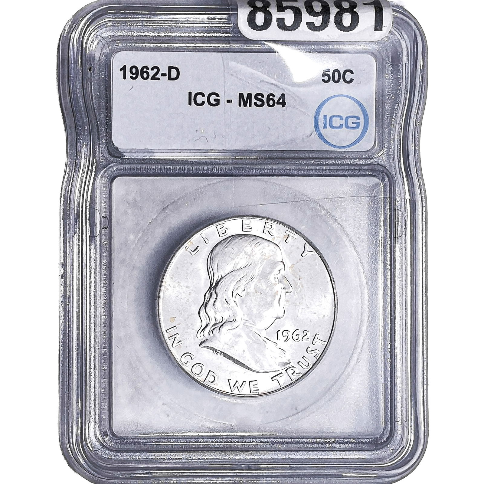 1962-D Franklin Half Dollar ICG MS64: 1962-D Franklin Half Dollar ICG MS64