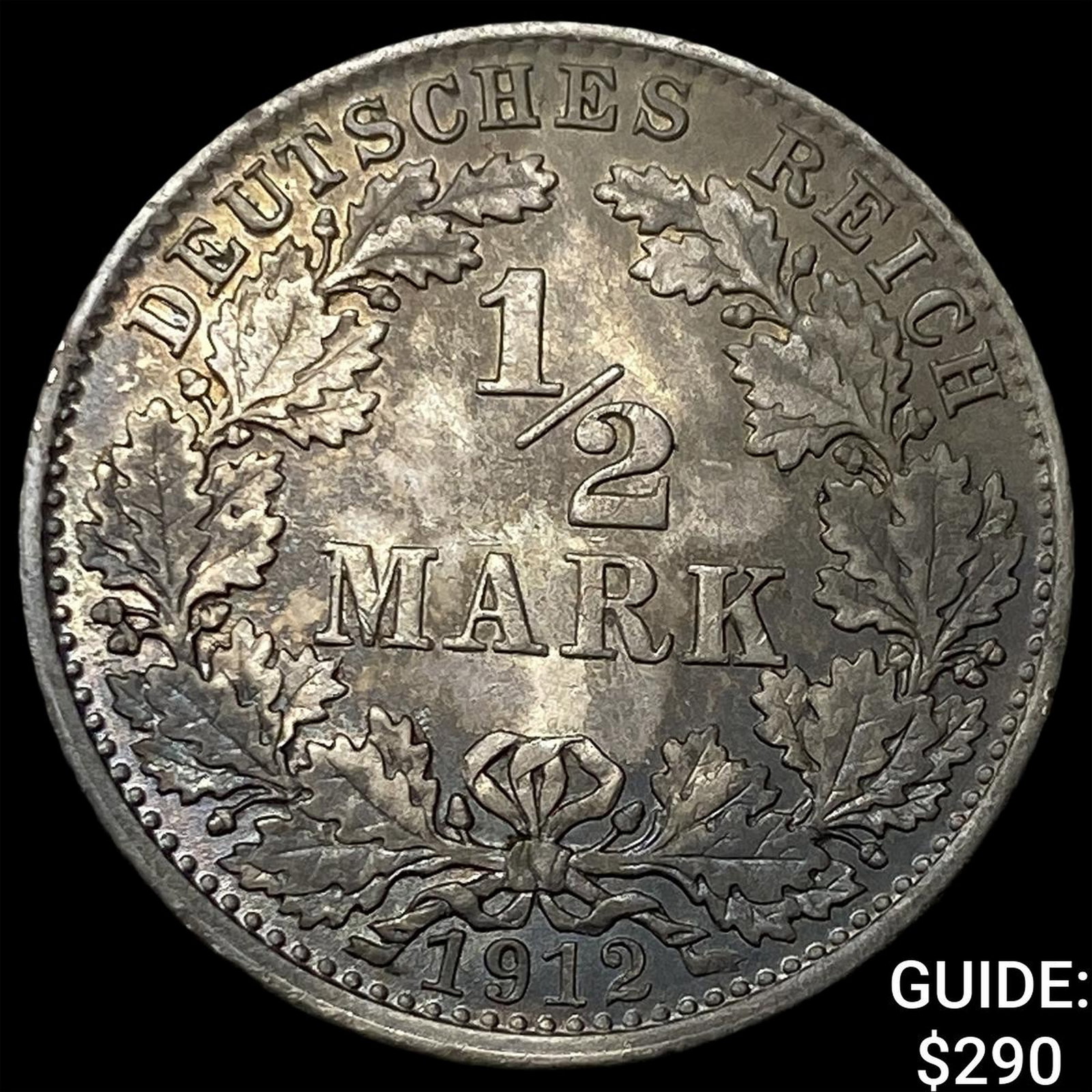 1912-D German Silver 1/2 Mark NEARLY UNCIRCULATED: 1912-D German Silver 1/2 Mark NEARLY UNCIRCULATED