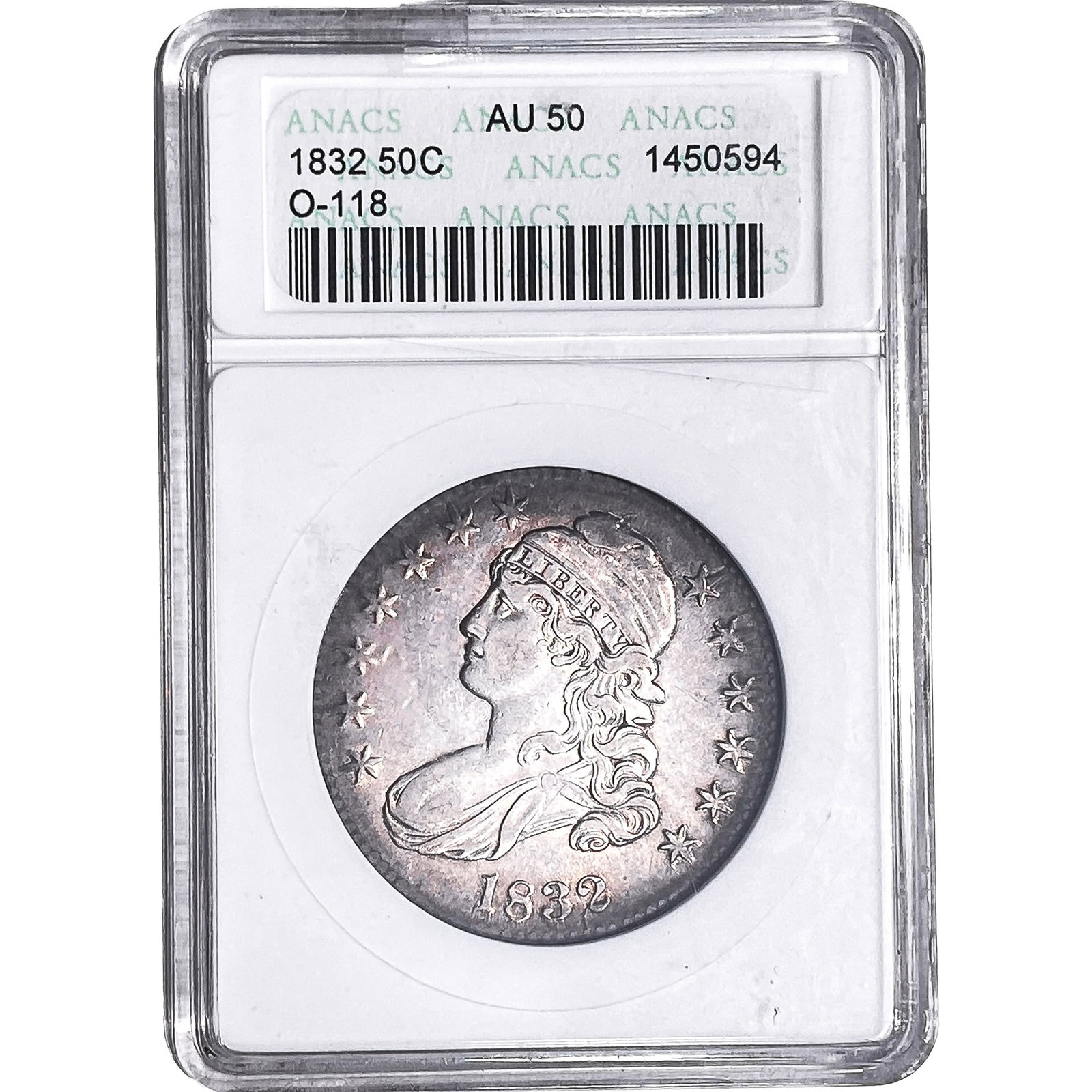 1832 Capped Bust Half Dollar ANACS AU50 O-118: 1832 Capped Bust Half Dollar ANACS AU50 O-118
