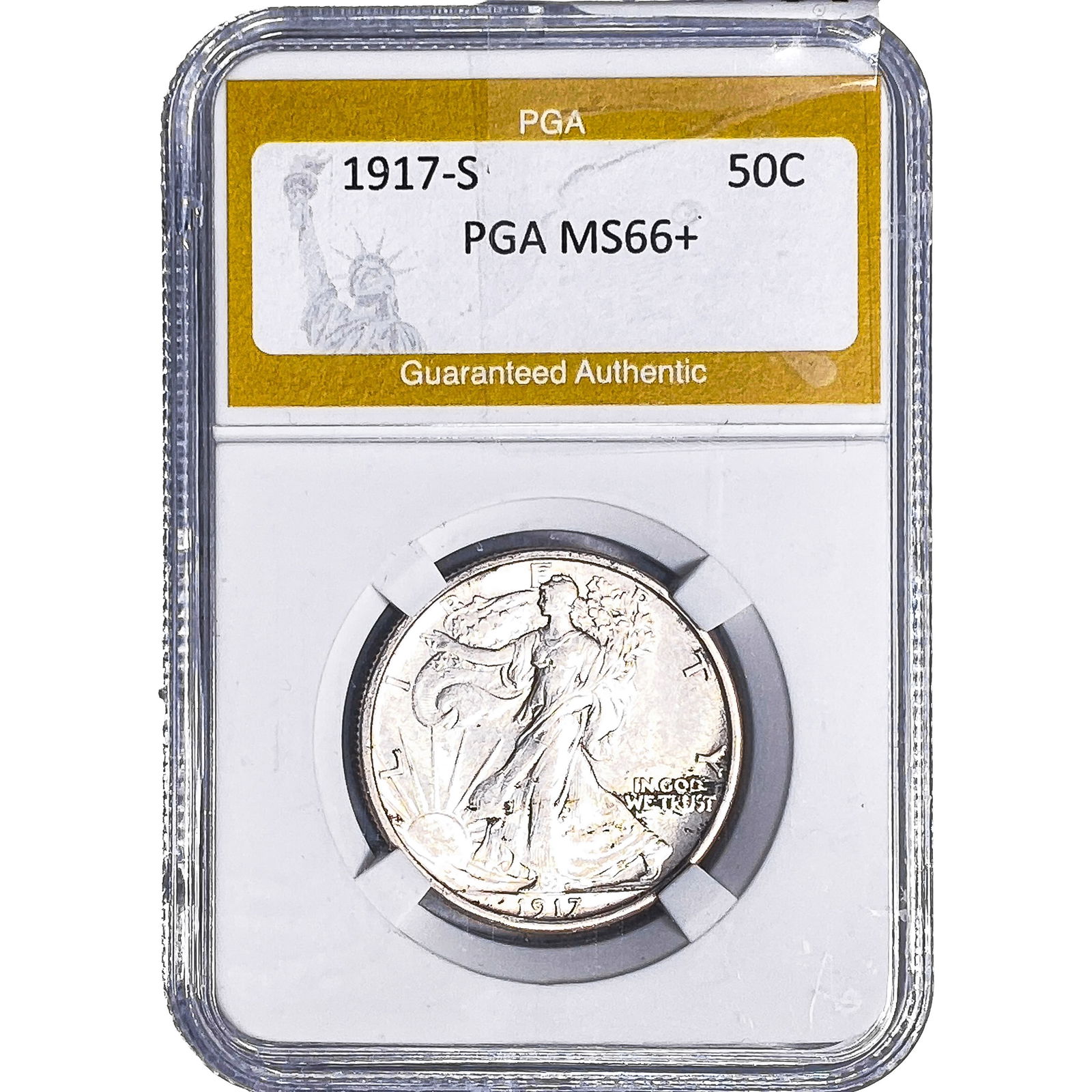 1917-S Walking Liberty Half Dollar PGA MS66+: 1917-S Walking Liberty Half Dollar PGA MS66+