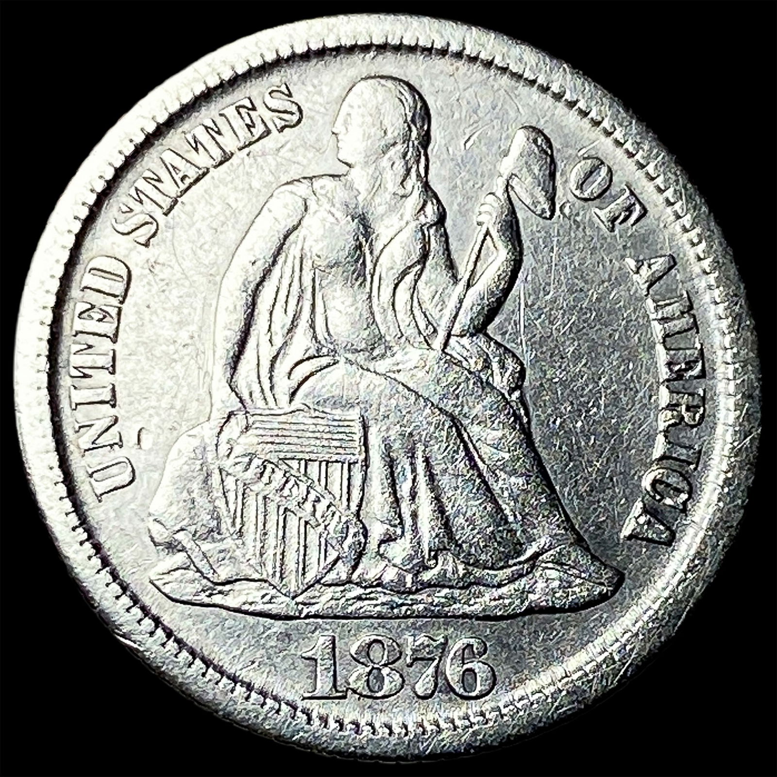 1876-CC Silver Seated Liberty Dime NEARLY UNCIRCULATED: 1876-CC Silver Seated Liberty Dime NEARLY UNCIRCULATED
