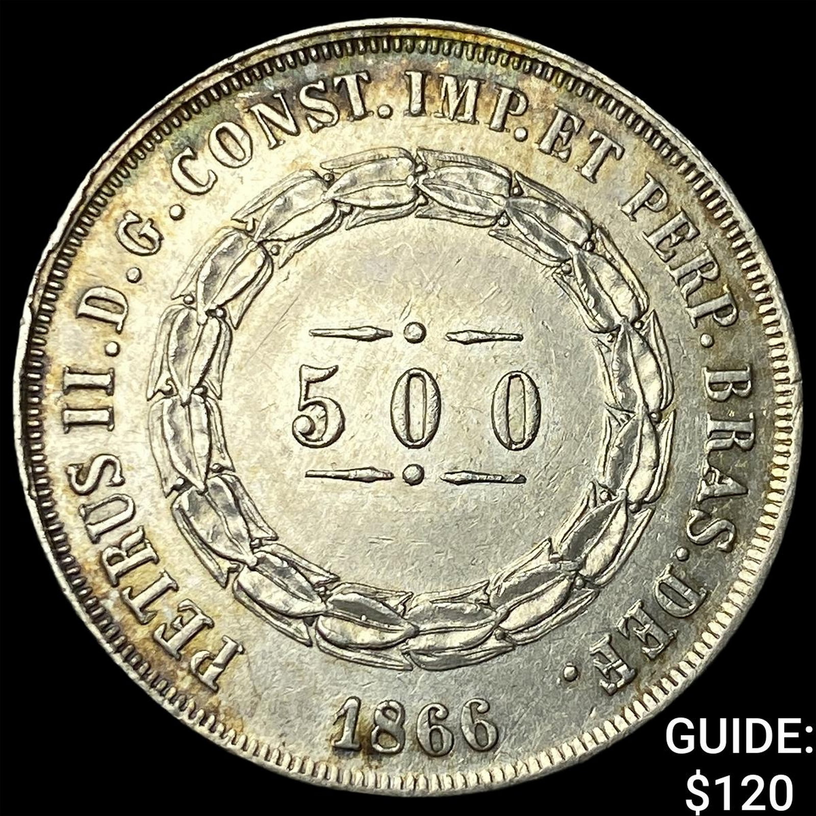 1866 Brazil Silver 500 Reis NEARLY UNCIRCULATED (1 of 2)