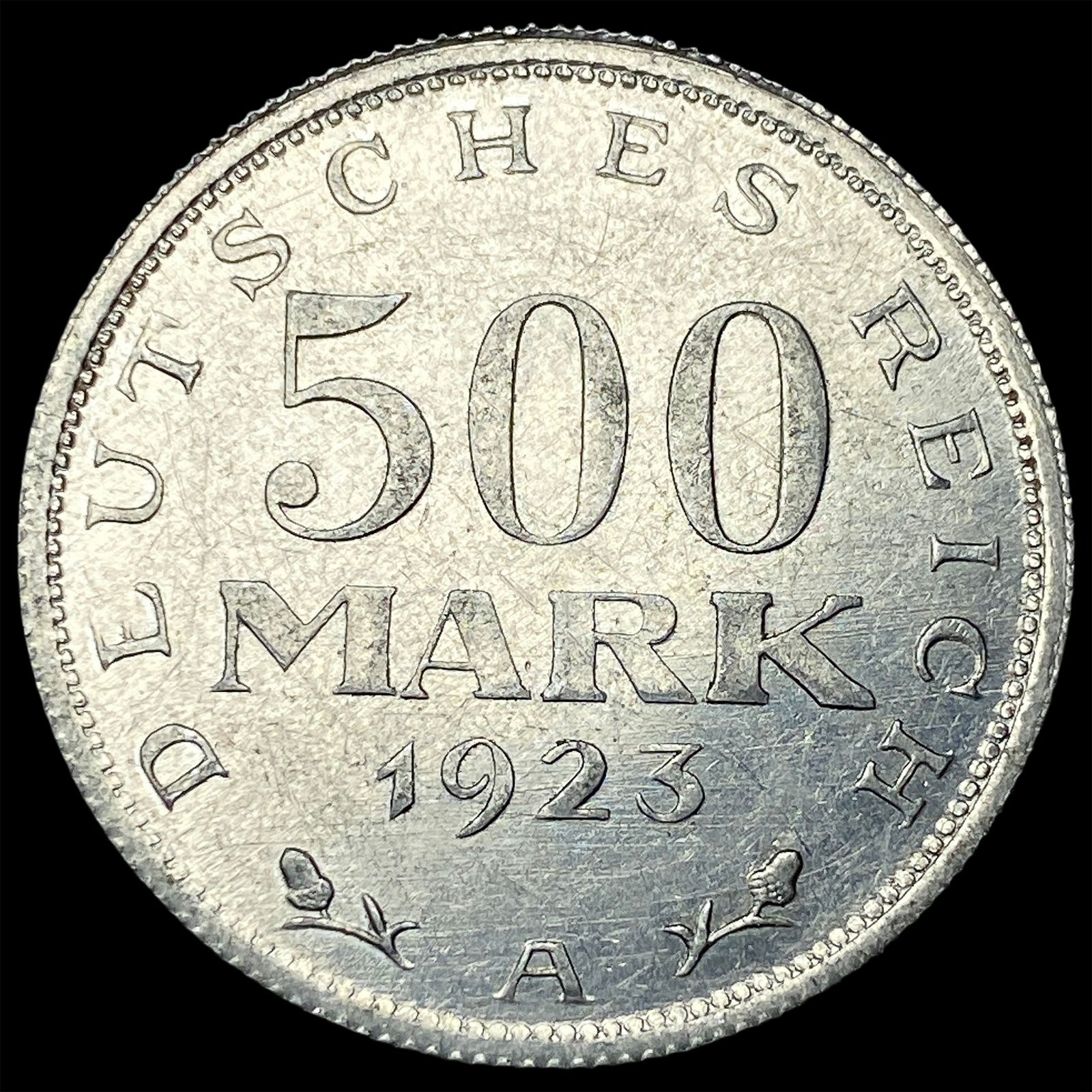 1923-A Germany Aluminum 500 Mark NEARLY UNCIRCULATED: 1923-A Germany Aluminum 500 Mark NEARLY UNCIRCULATED
