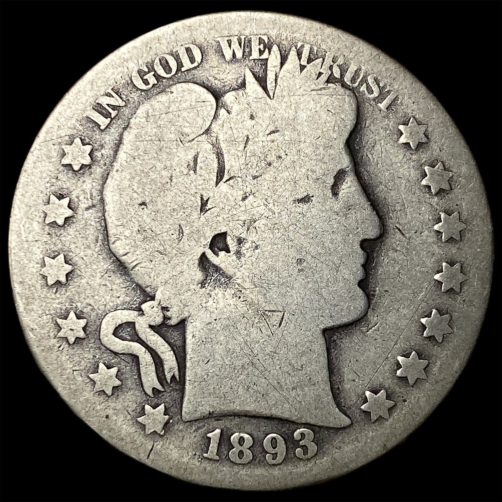 1893-S Silver Barber Half Dollar NICELY CIRCULATED: 1893-S Silver Barber Half Dollar NICELY CIRCULATED