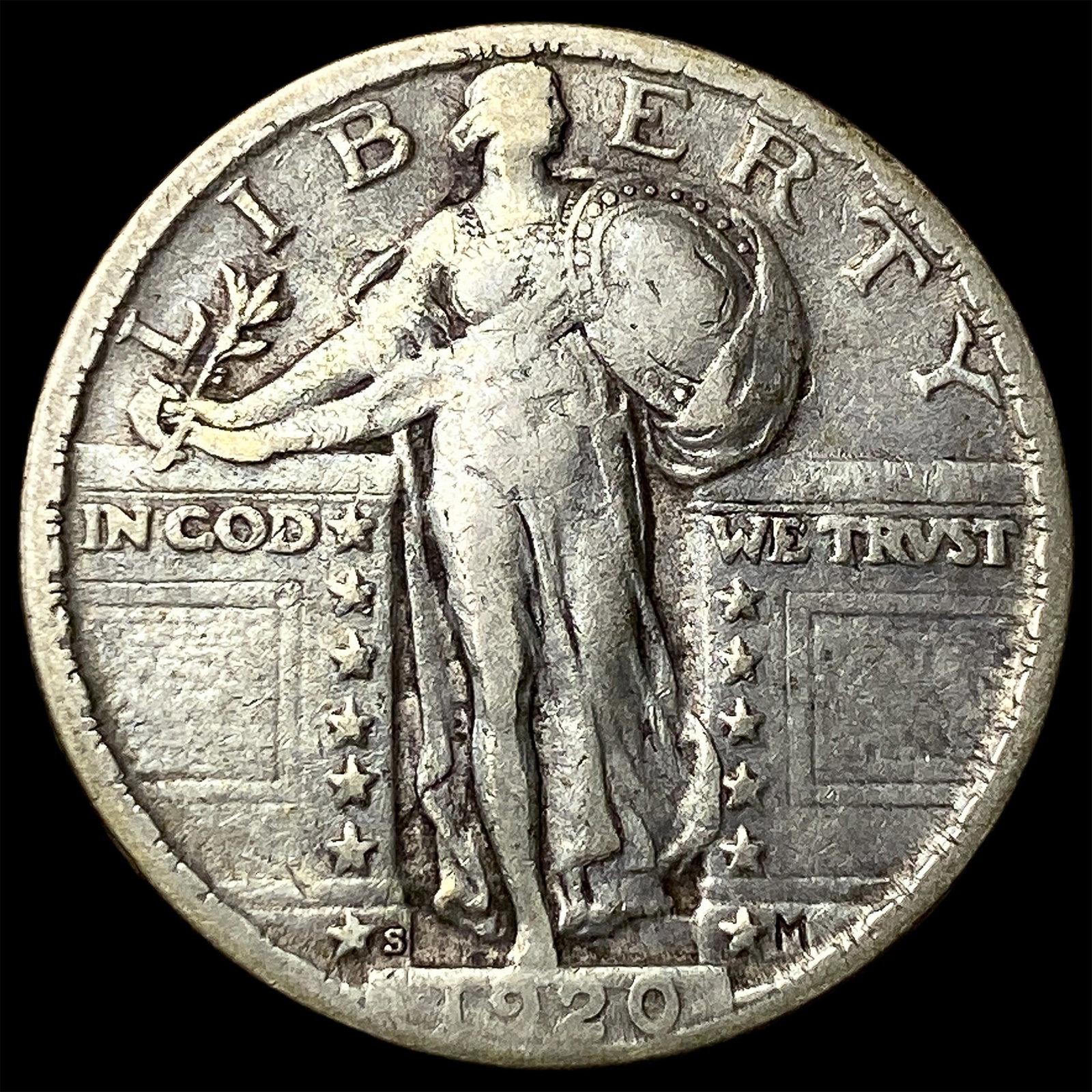 1920-S Silver Standing Liberty Quarter LIGHTLY CIRCULATED: 1920-S Silver Standing Liberty Quarter LIGHTLY CIRCULATED